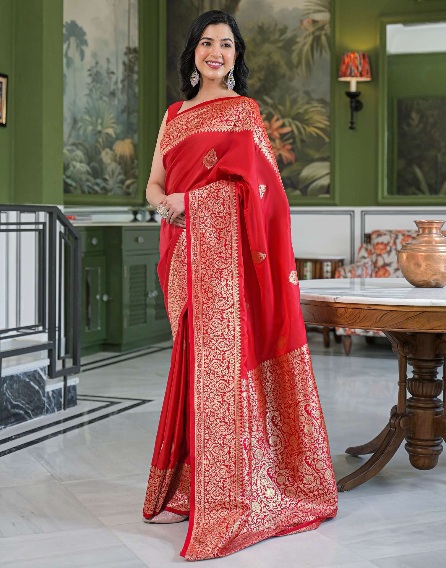 Red Silk Woven Banarasi Saree - Image 9
