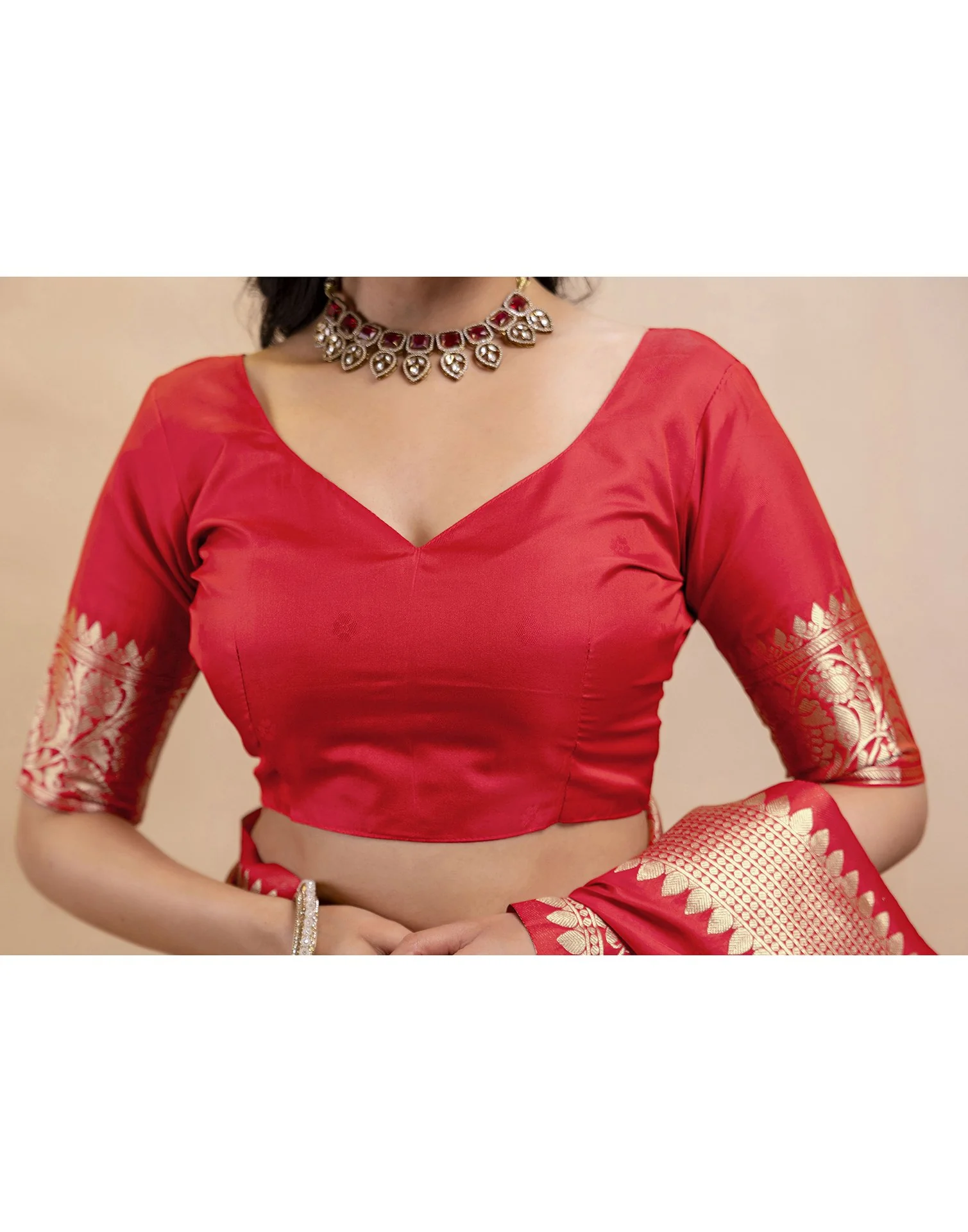 Red Silk Woven Banarasi Saree - Image 13