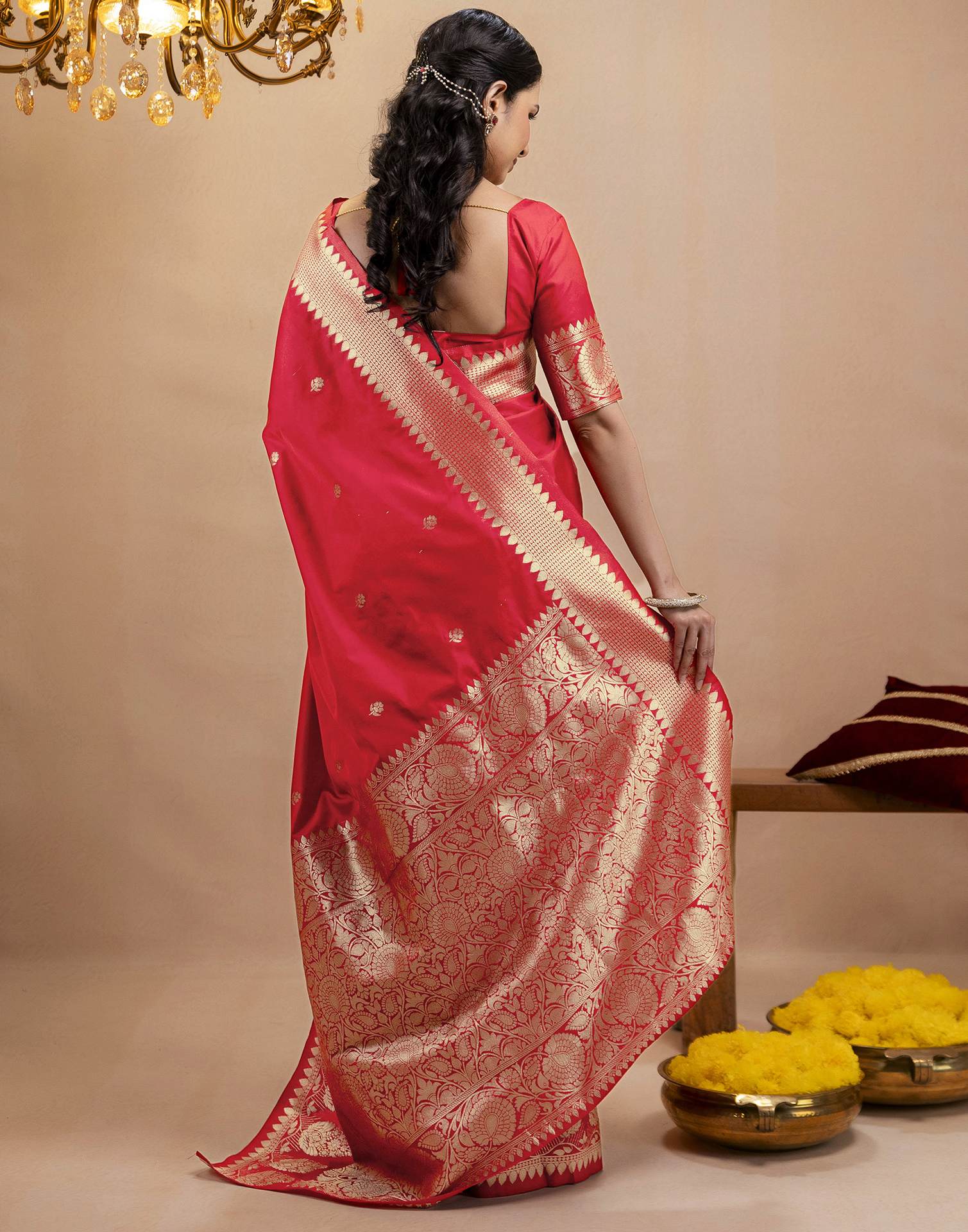 Red Silk Woven Banarasi Saree - Image 6