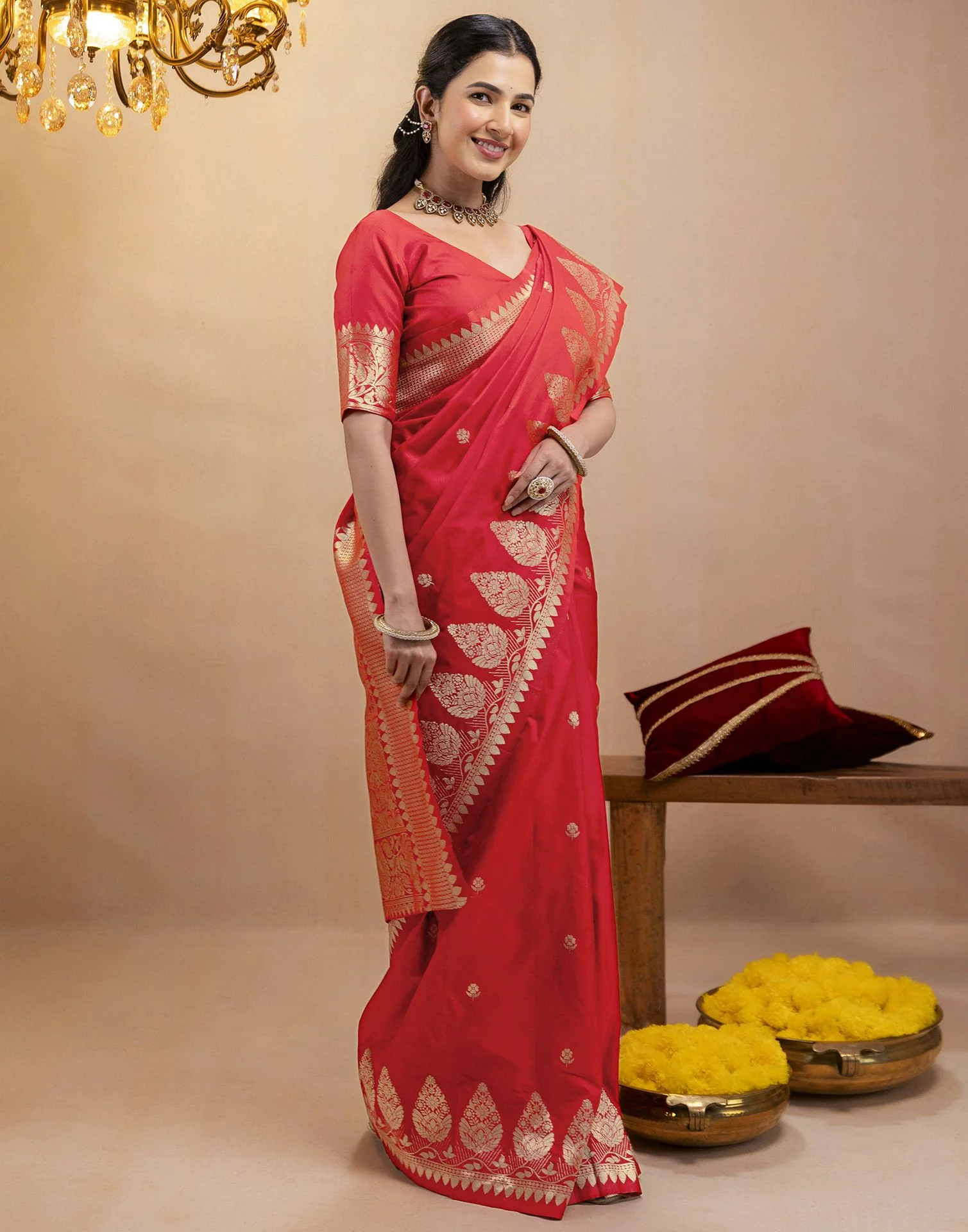 Red Silk Woven Banarasi Saree - Image 8