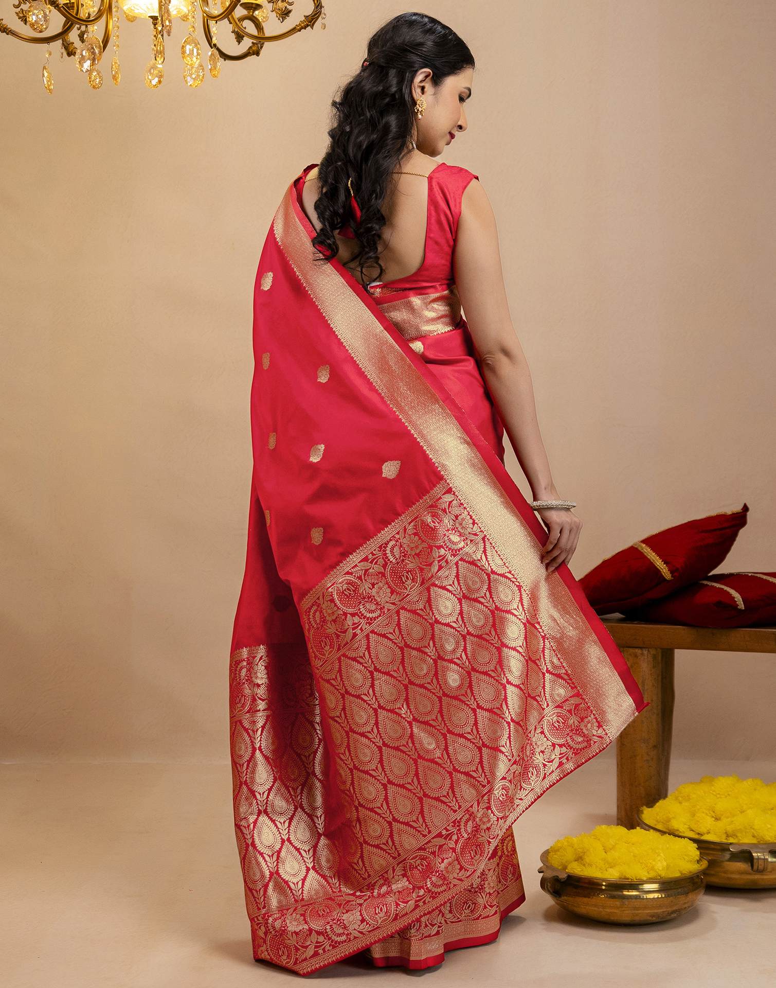 Red Silk Woven Banarasi Saree - Image 6