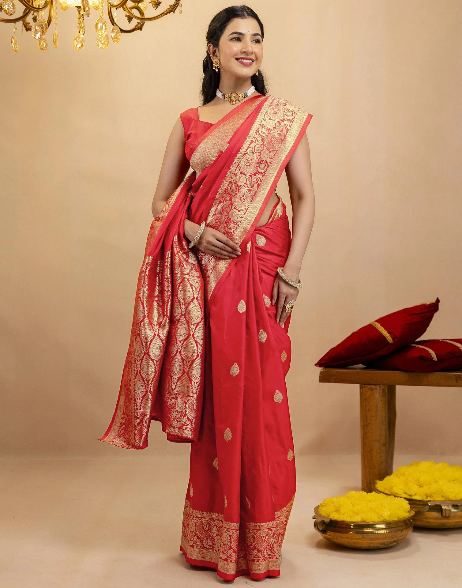 Red Silk Woven Banarasi Saree - Image 7