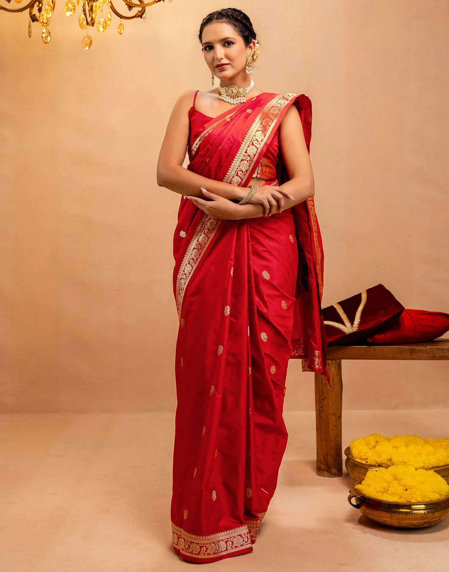 Red Silk Woven Banarasi Saree - Image 8