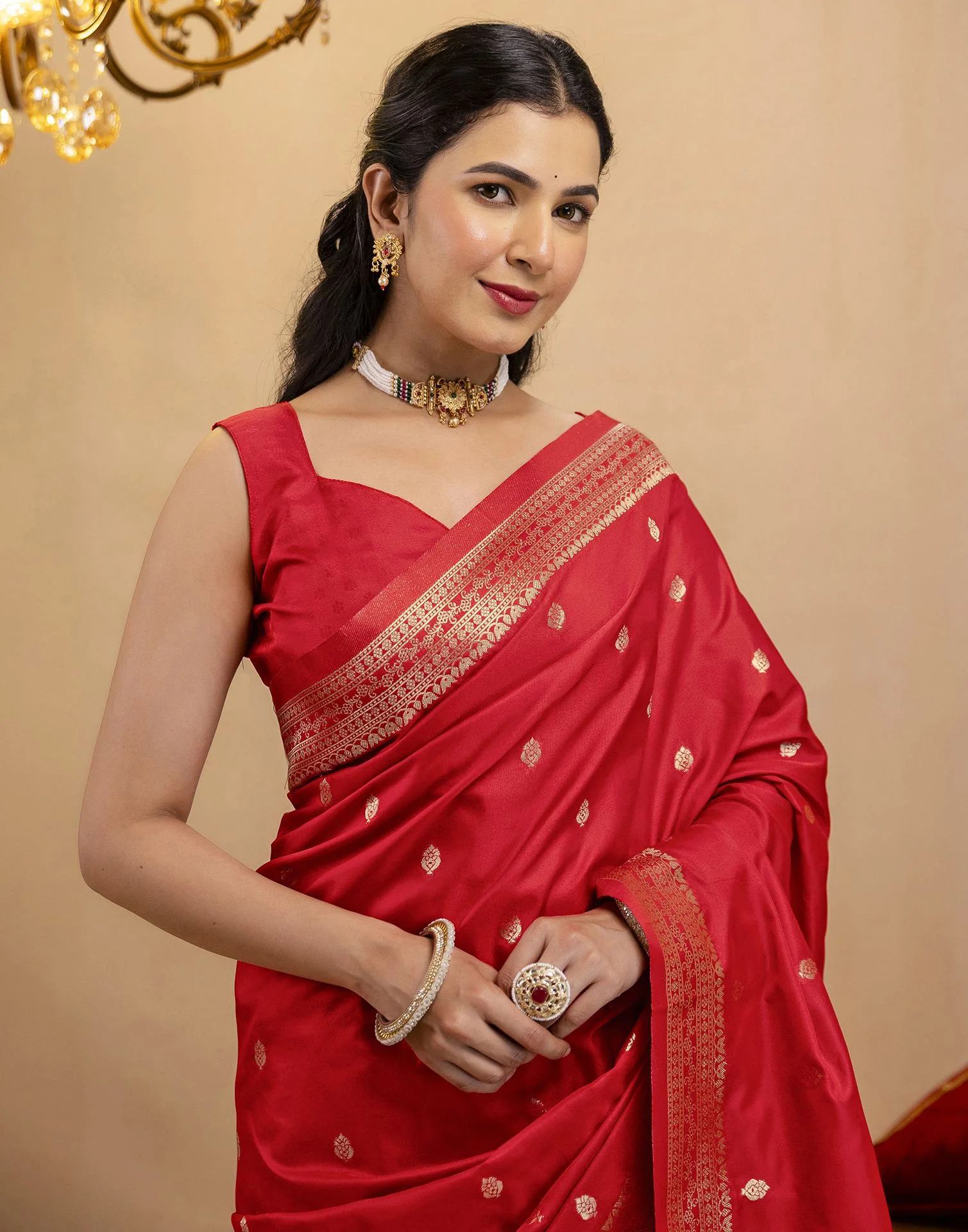 Red Silk Woven Banarasi Saree - Image 2