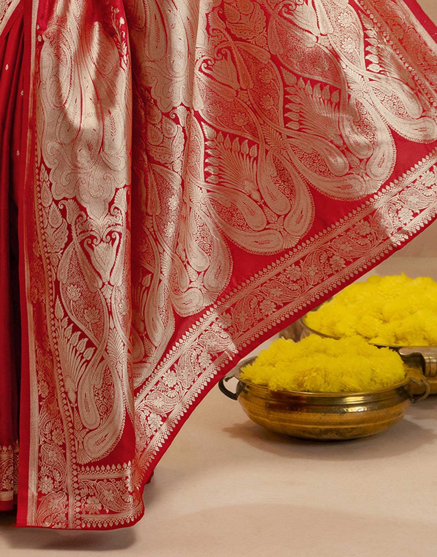 Red Silk Woven Banarasi Saree - Image 14