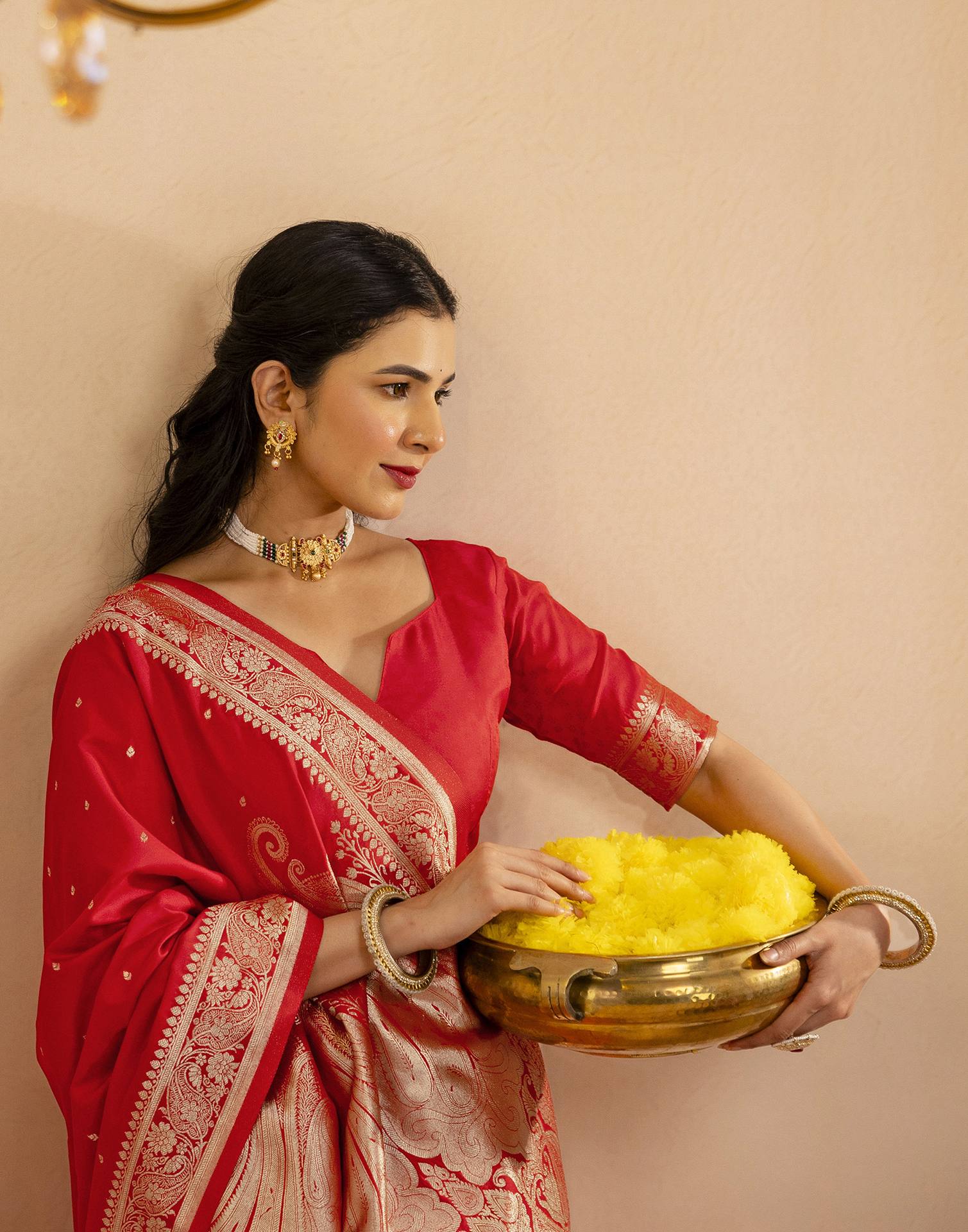 Red Silk Woven Banarasi Saree - Image 7