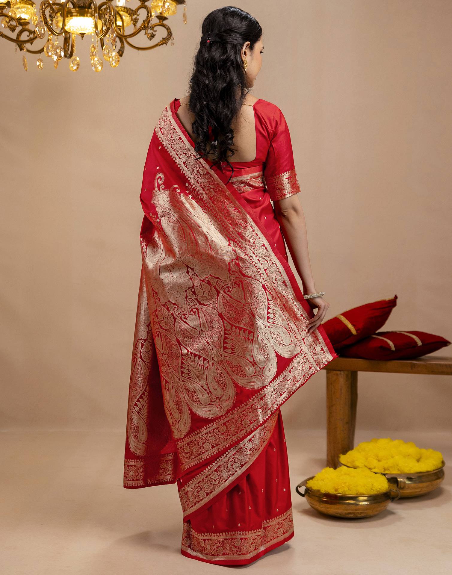Red Silk Woven Banarasi Saree - Image 9