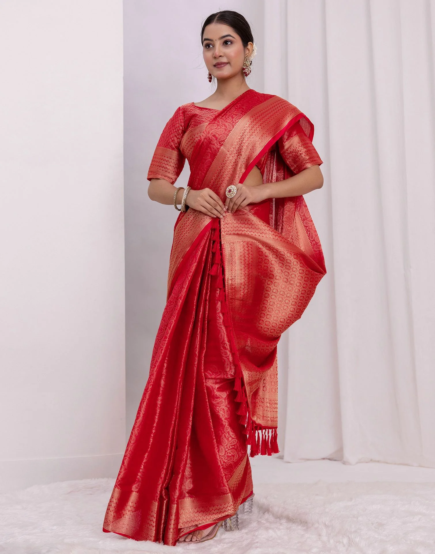 Red Silk Woven Kanjivaram Saree - Image 6