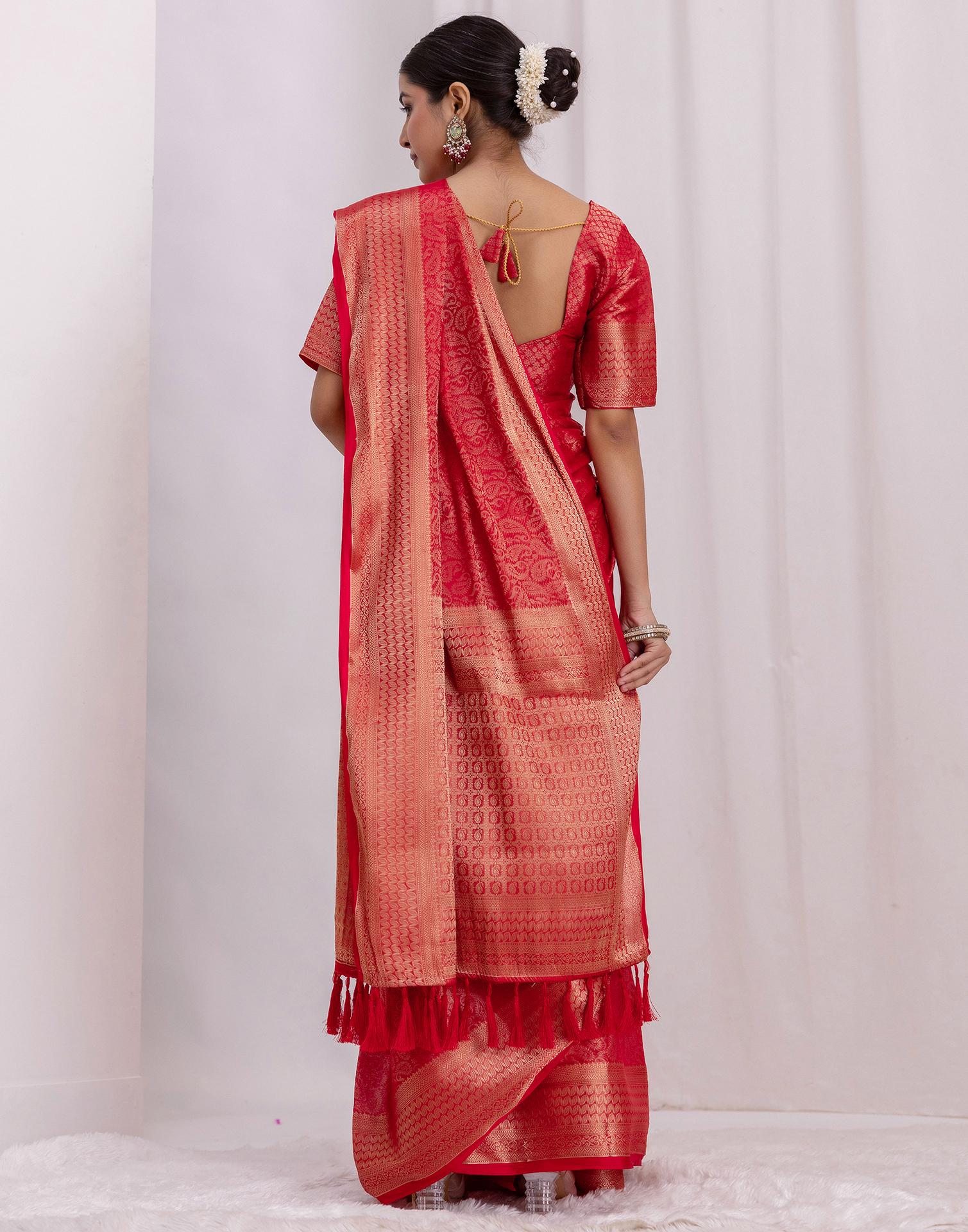 Red Silk Woven Kanjivaram Saree - Image 7