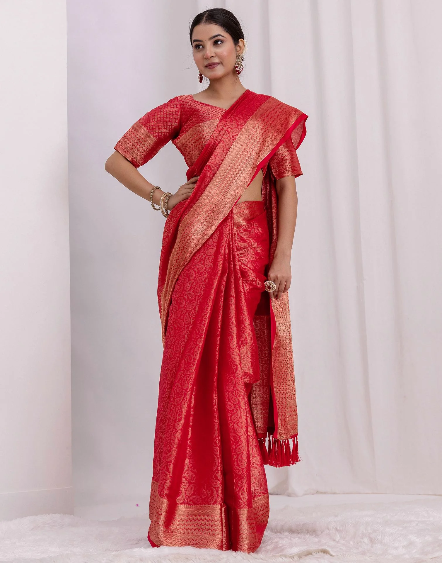 Red Silk Woven Kanjivaram Saree - Image 8