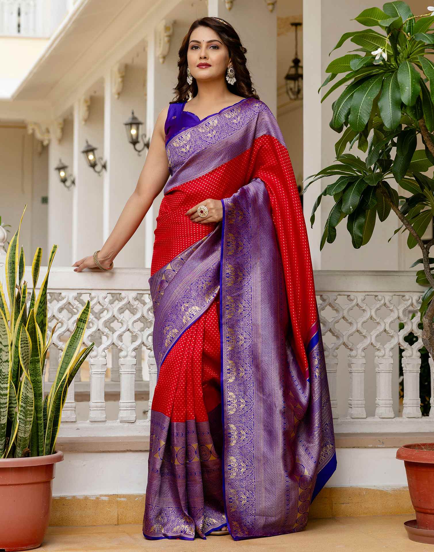 Red Silk Woven Kanjivaram Saree - Image 9