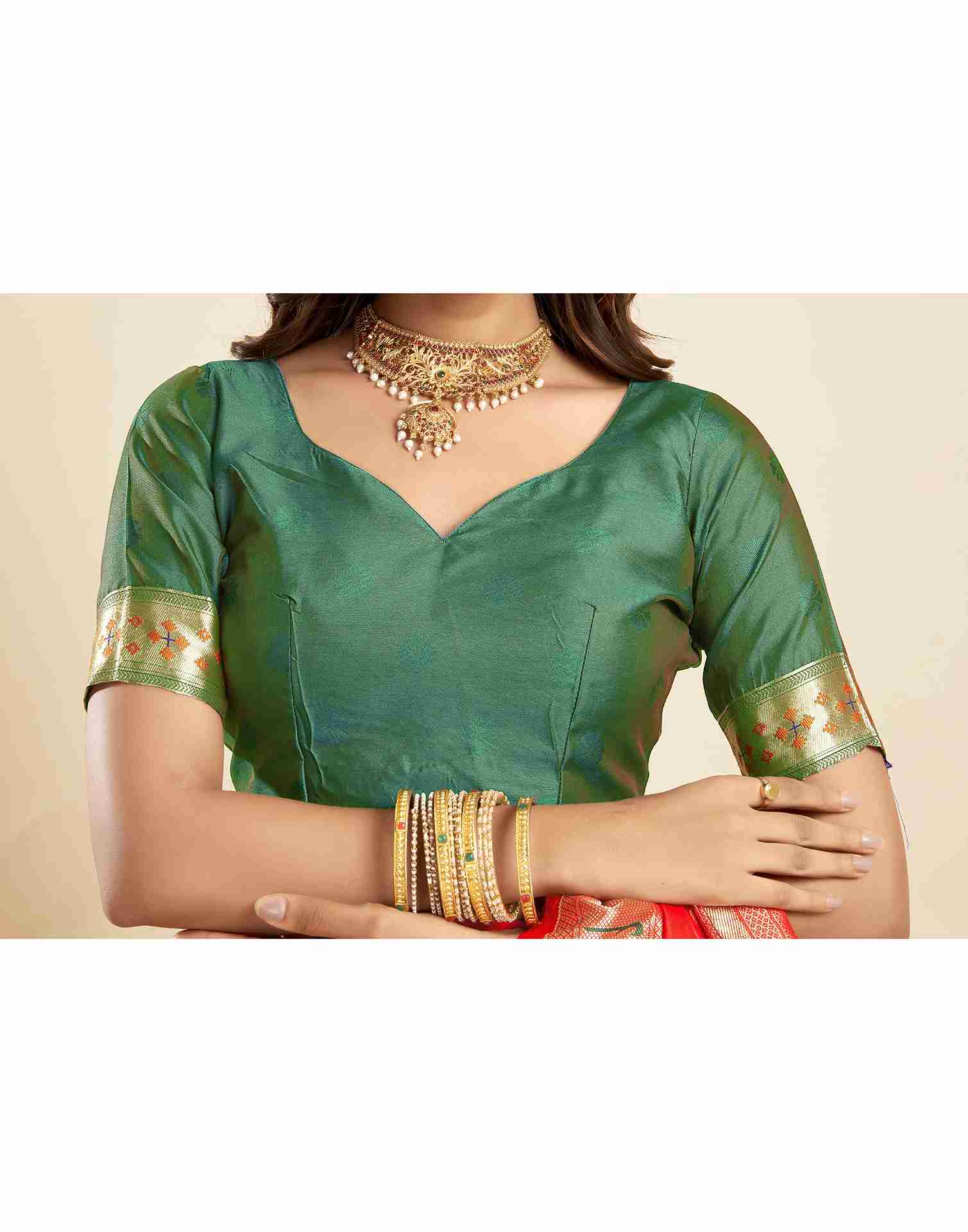 Red Silk Woven Paithani Saree - Image 9
