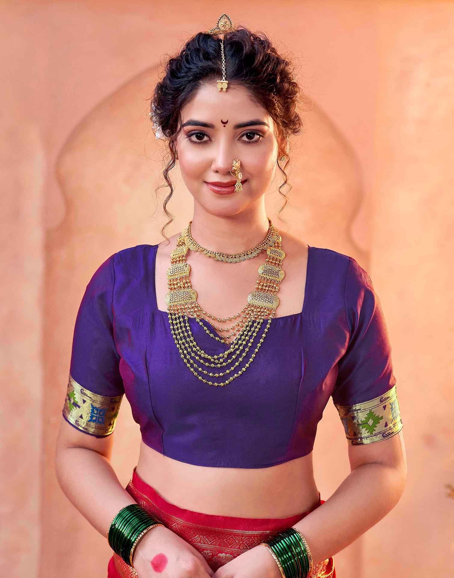 Red Silk Woven Paithani Saree - Image 8