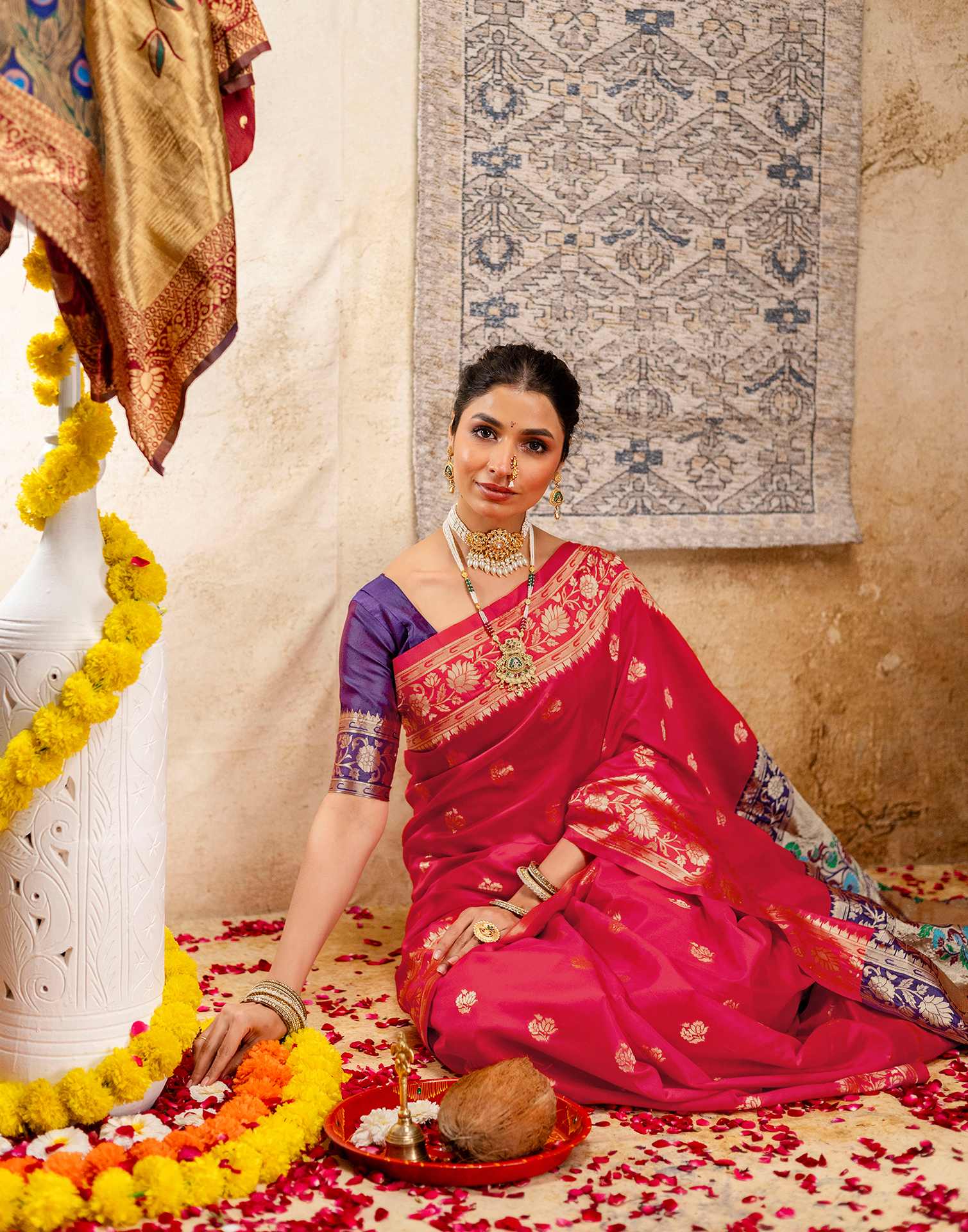 Red Silk Woven Paithani Saree - Image 4