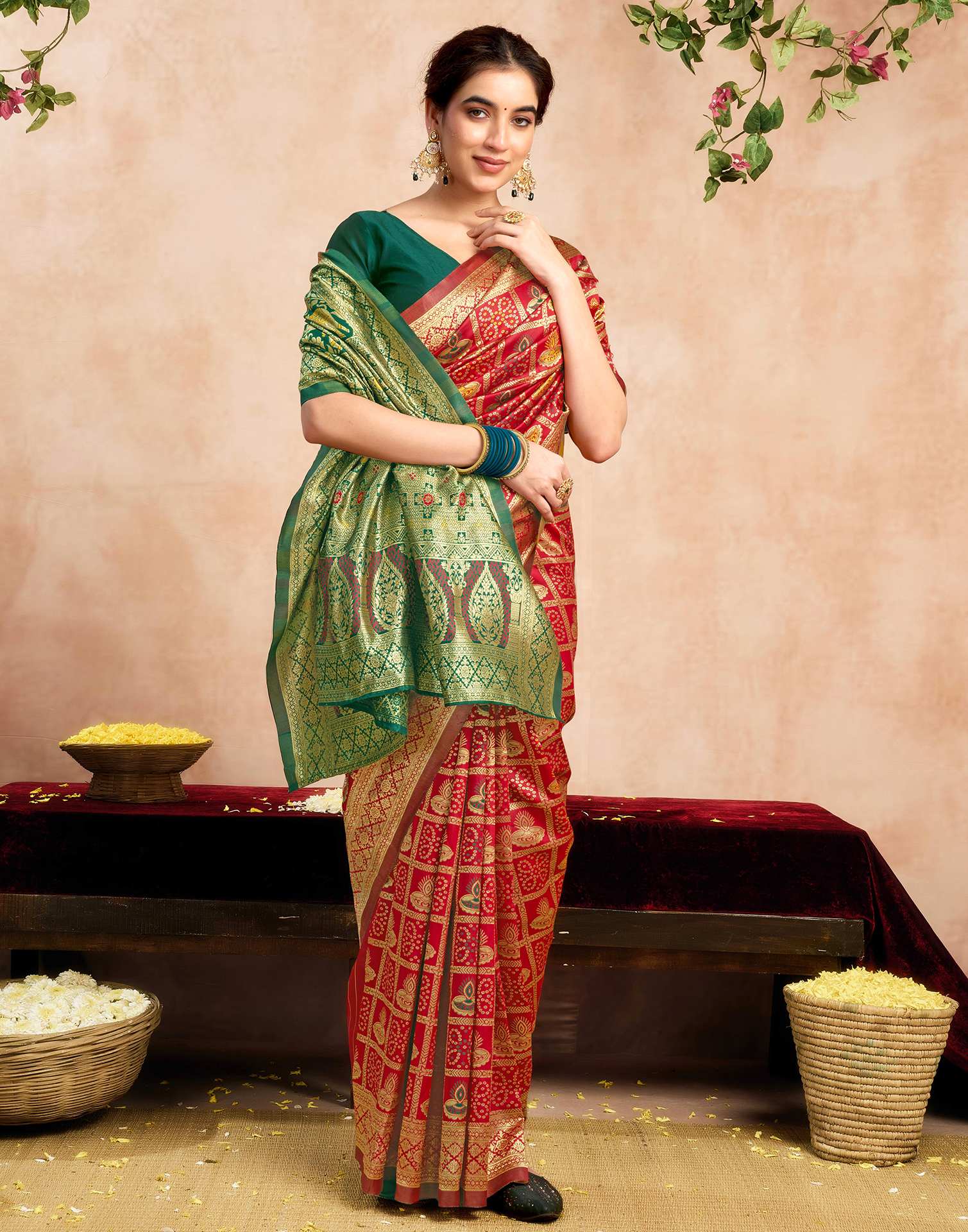 Red Silk Woven Patola Saree - Image 5