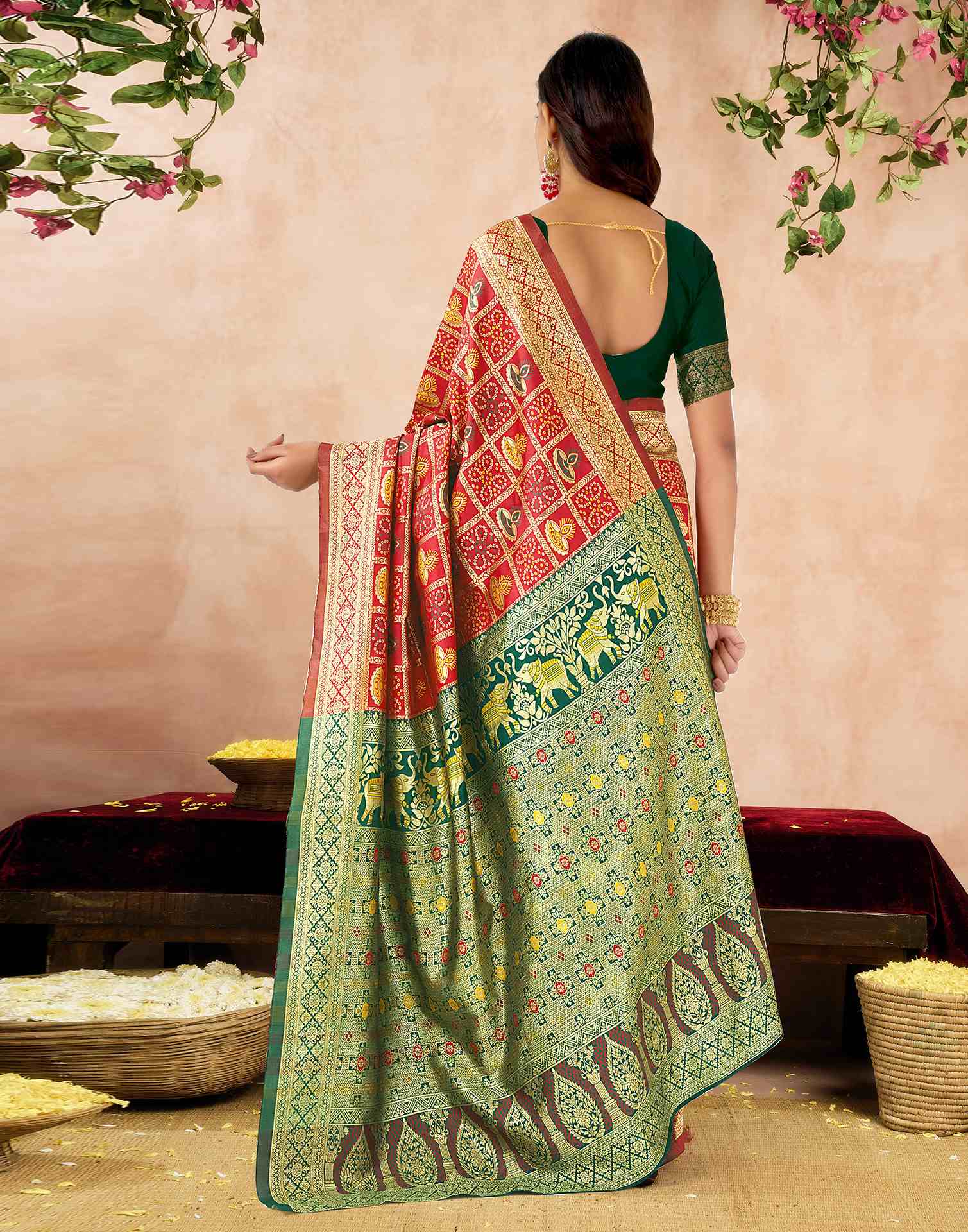 Red Silk Woven Patola Saree - Image 6