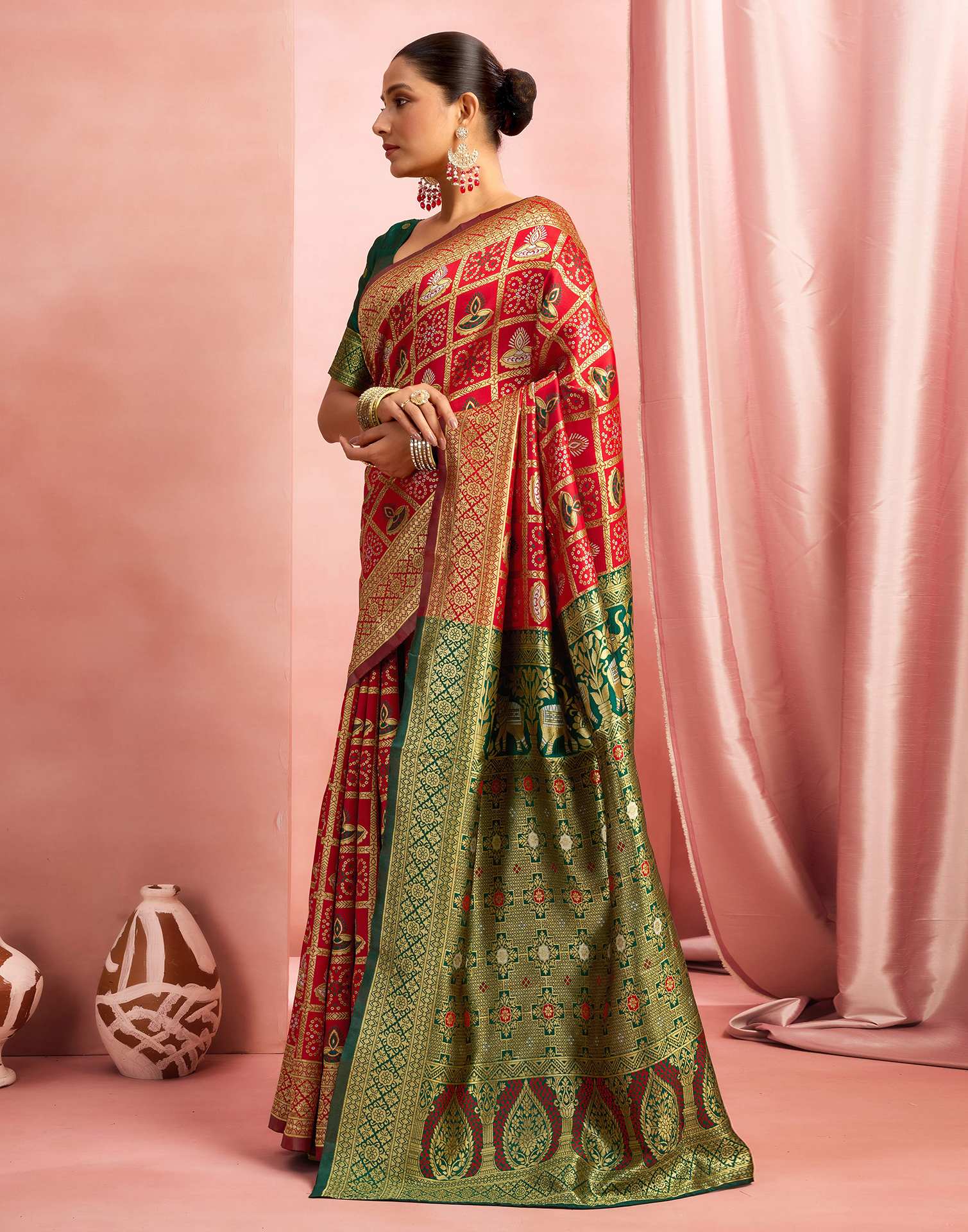 Red Silk Woven Patola Saree - Image 4