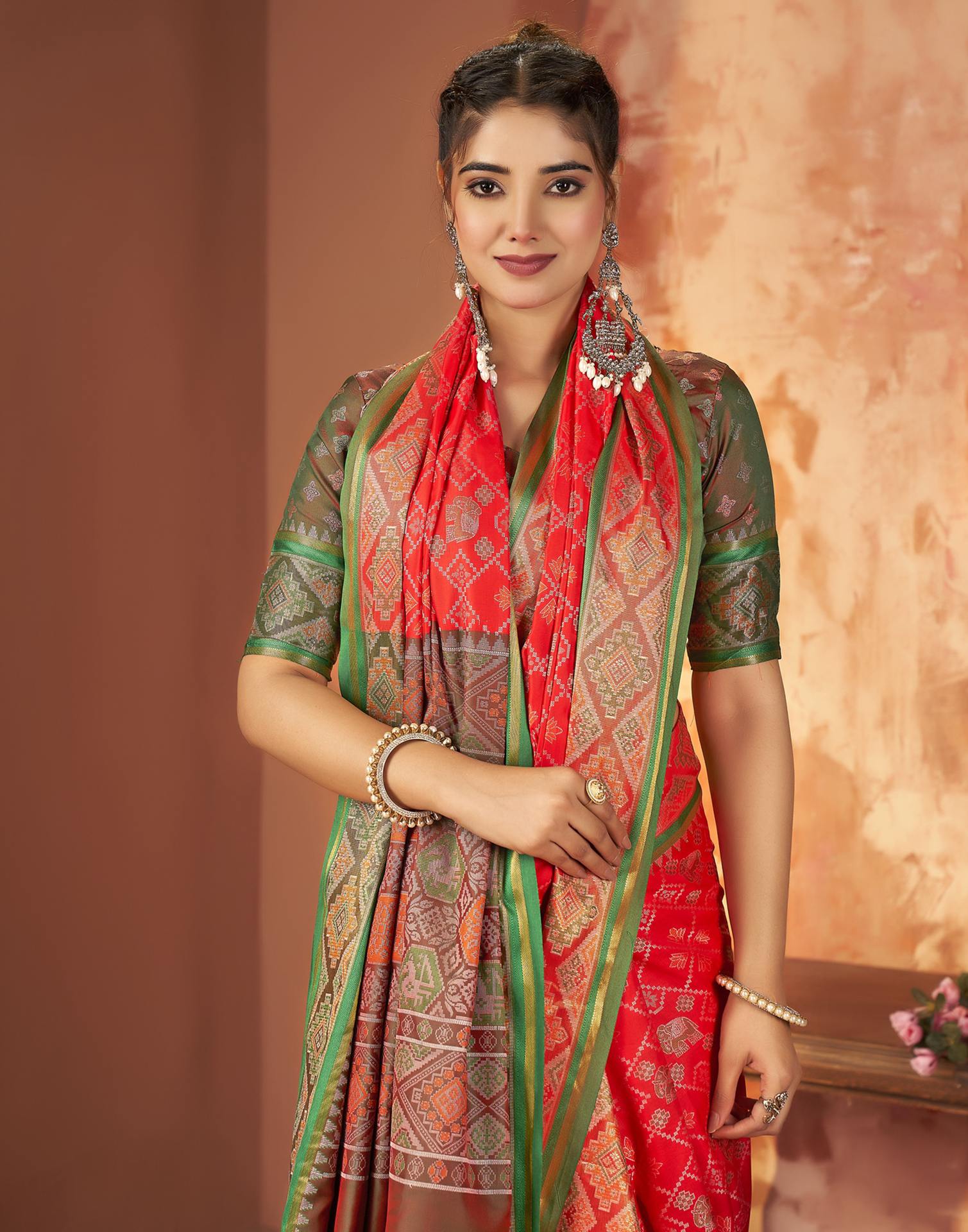 Red Silk Woven Patola Saree - Image 2