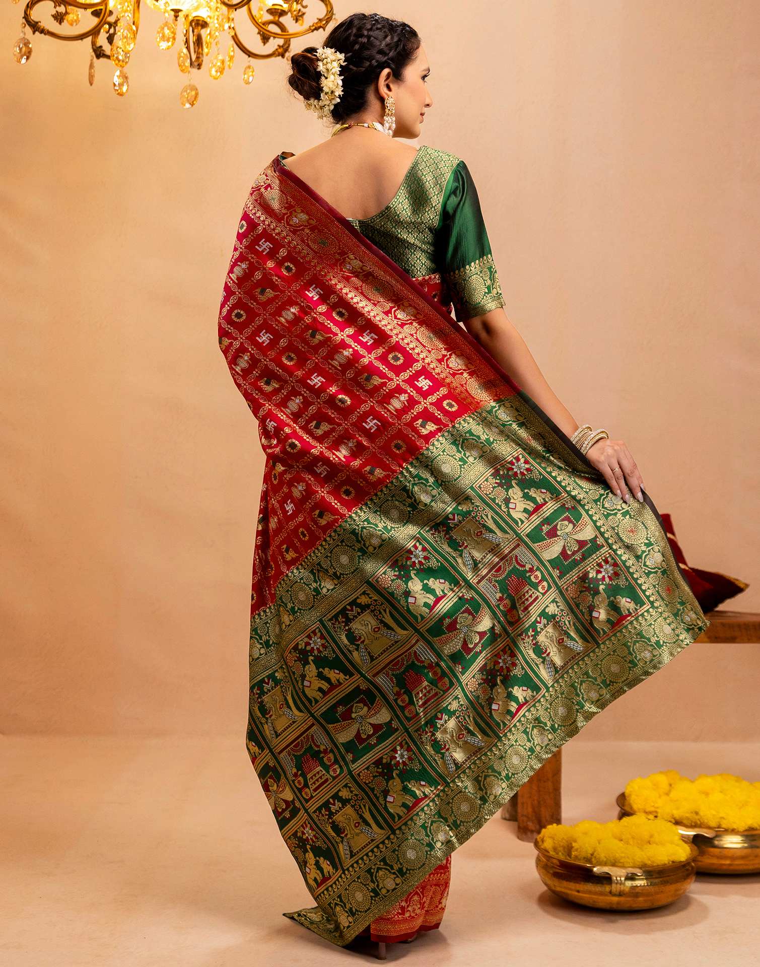 Red Silk Woven Patola Saree - Image 10