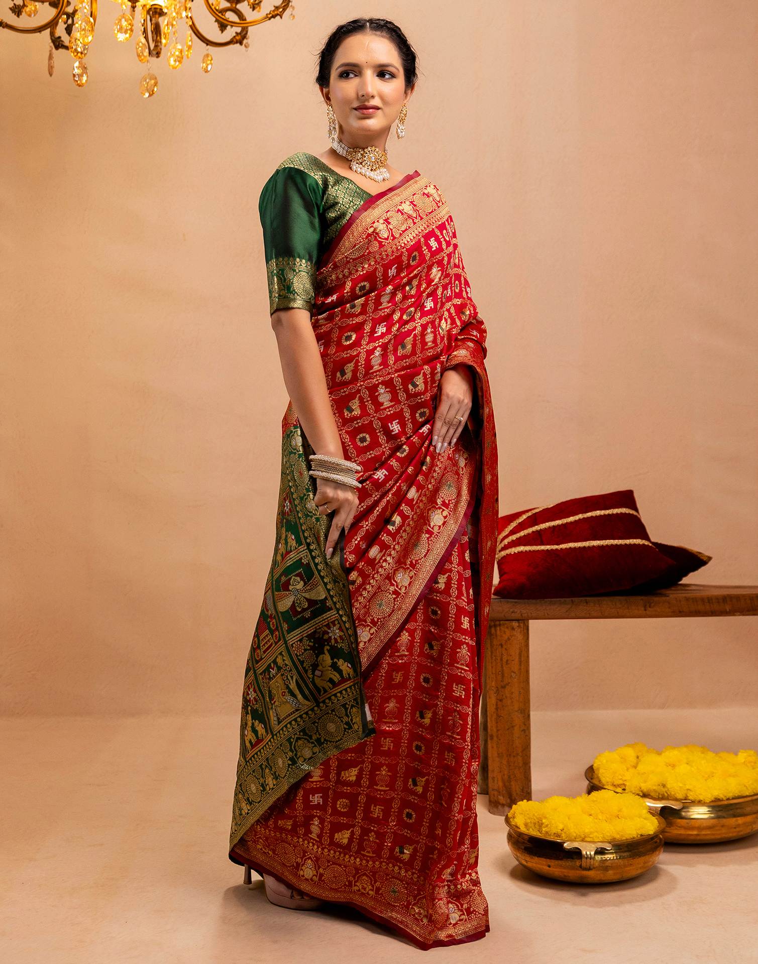Red Silk Woven Patola Saree - Image 11