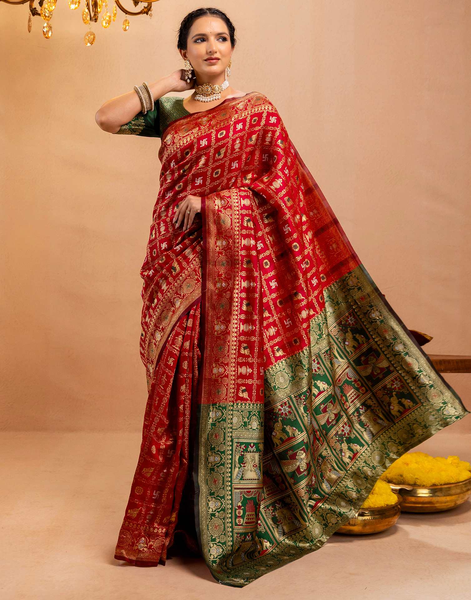 Red Silk Woven Patola Saree - Image 12