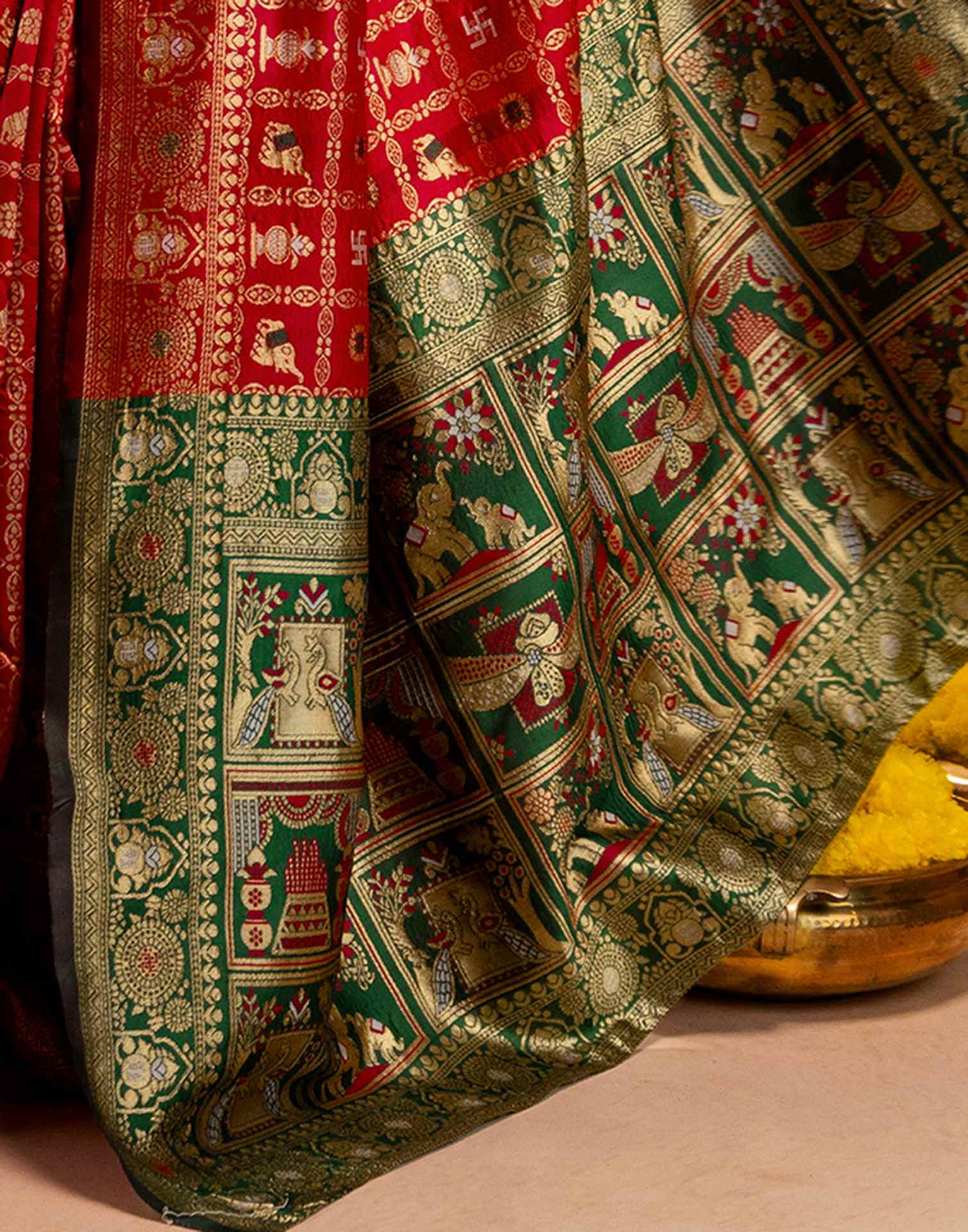 Red Silk Woven Patola Saree - Image 13