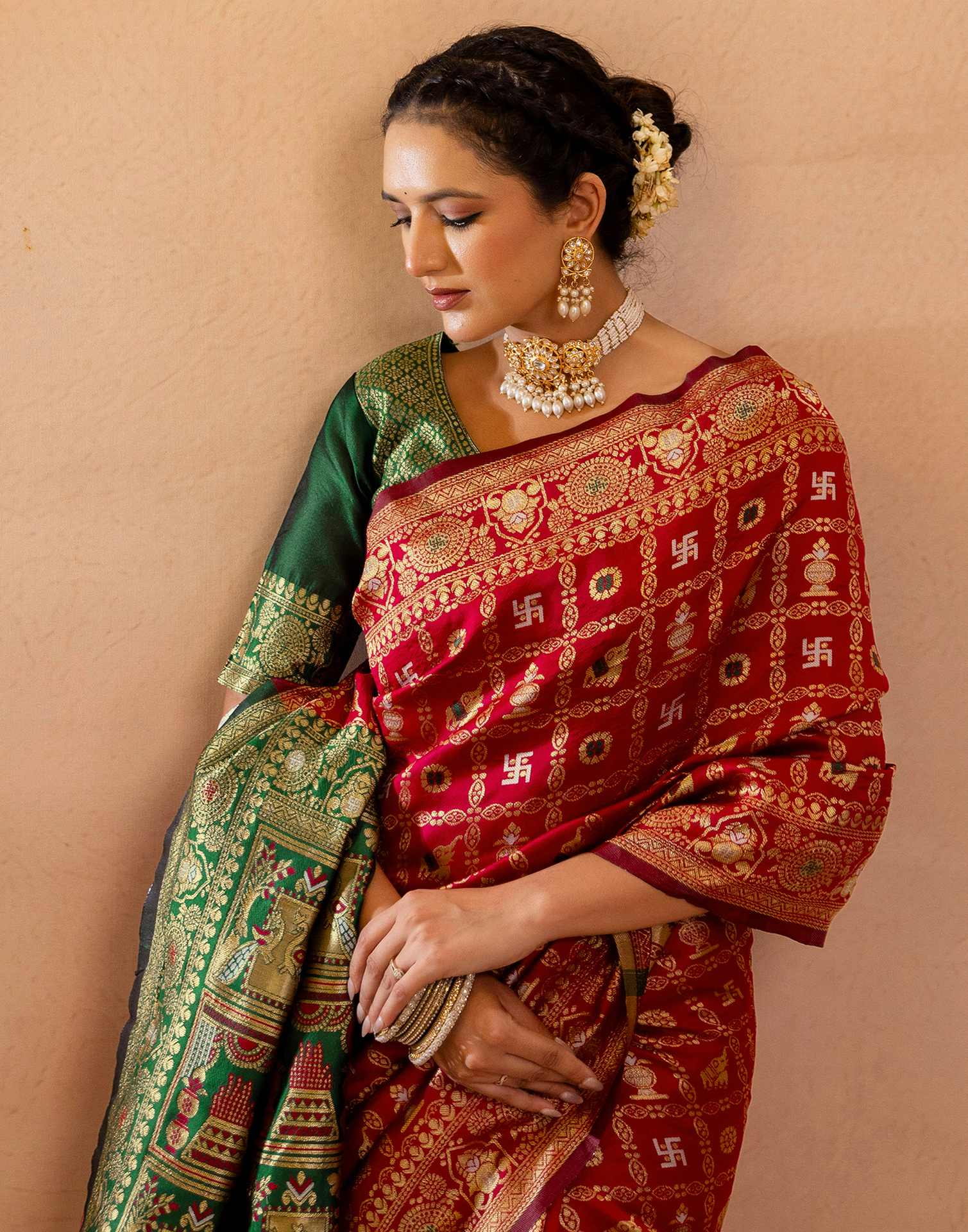 Red Silk Woven Patola Saree - Image 4