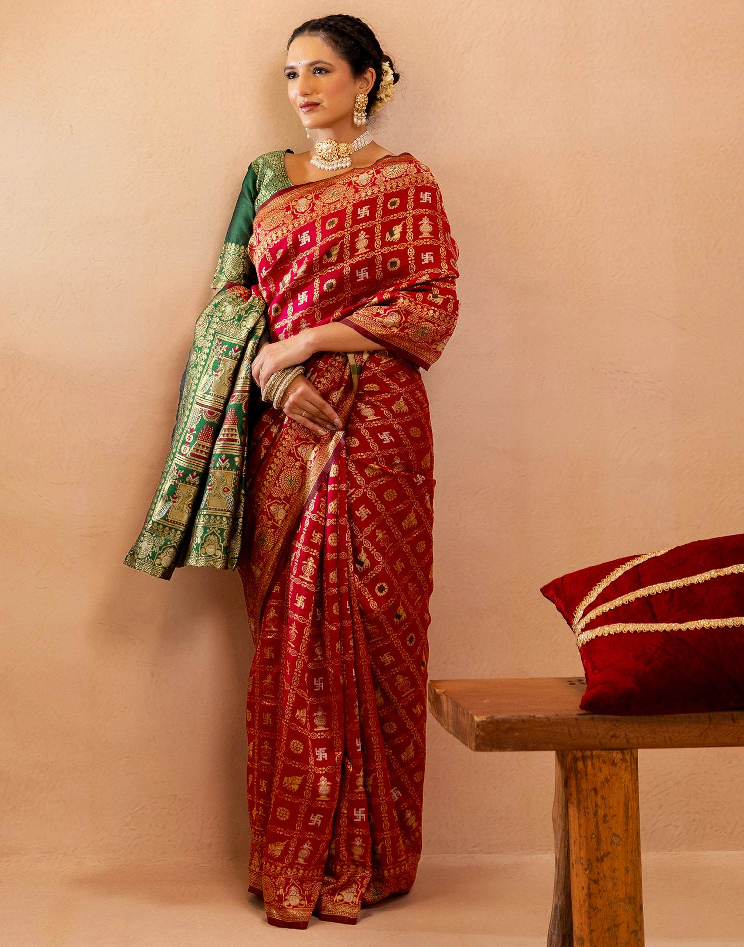 Red Silk Woven Patola Saree - Image 6