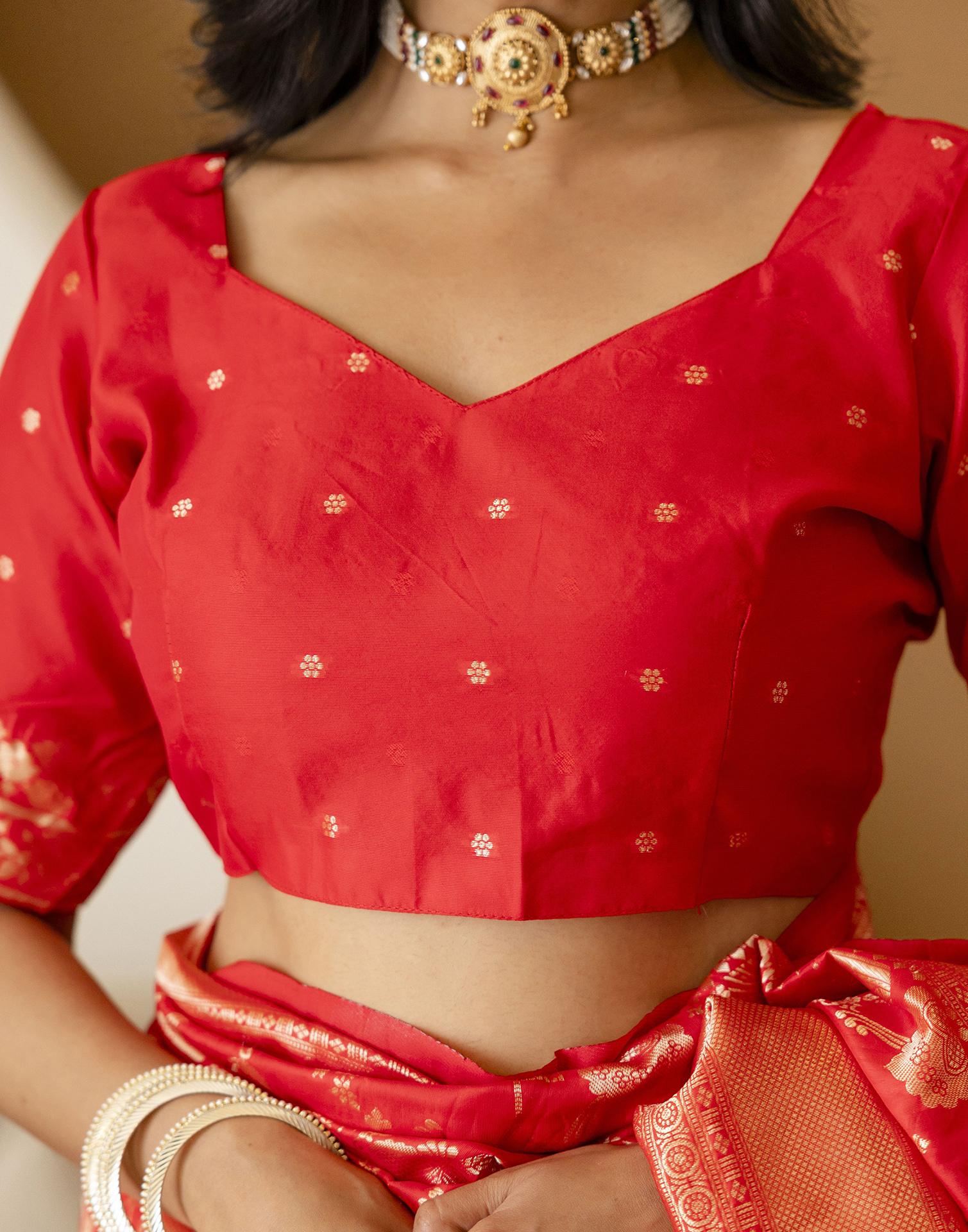Red Silk Woven Banarasi Saree - Image 10