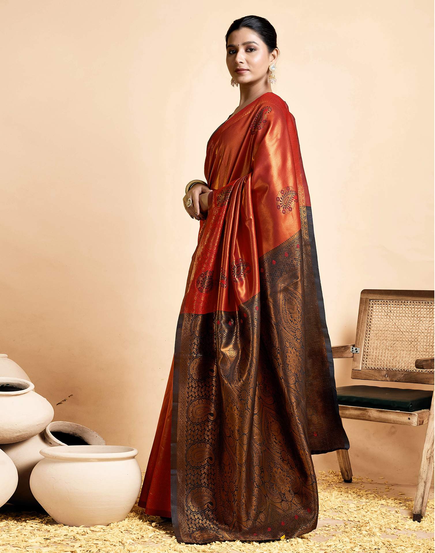 Red Silk Woven Banarasi Saree - Image 4