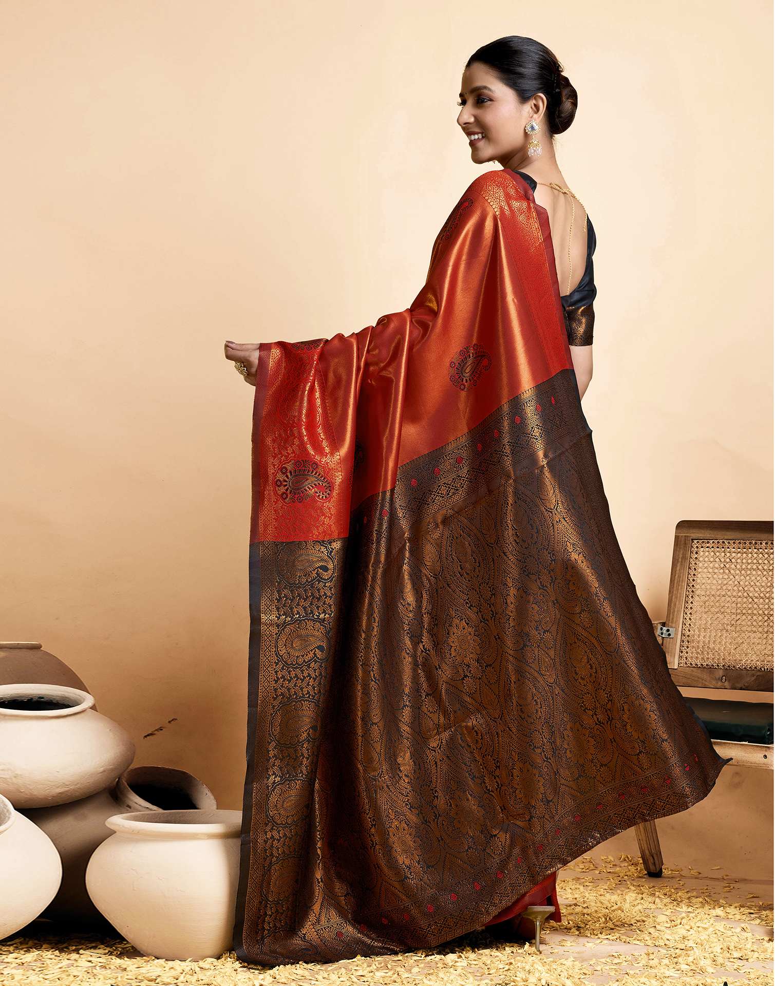 Red Silk Woven Banarasi Saree - Image 6