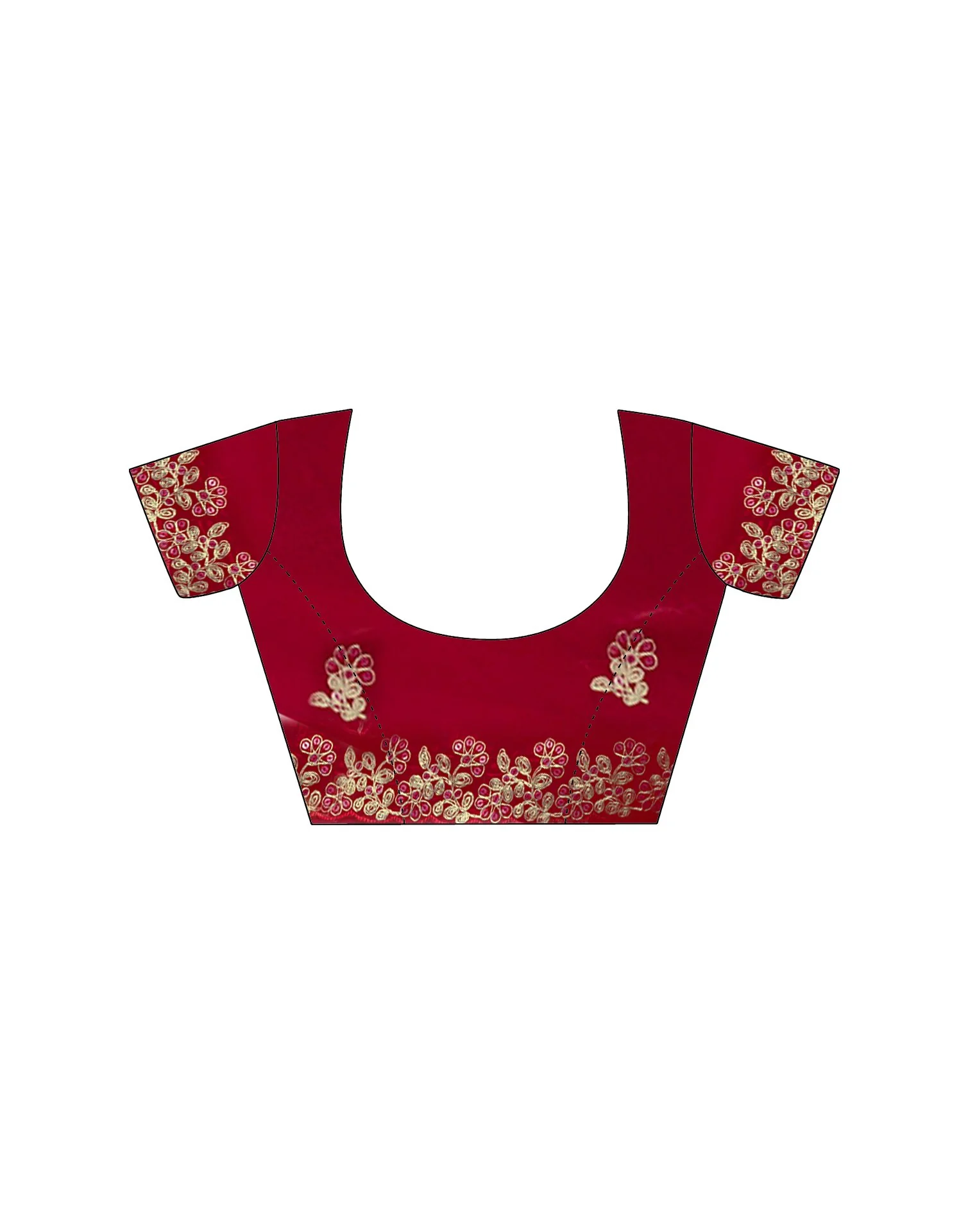 Red Tissue Silk Sequence Embroidery Saree - Image 11