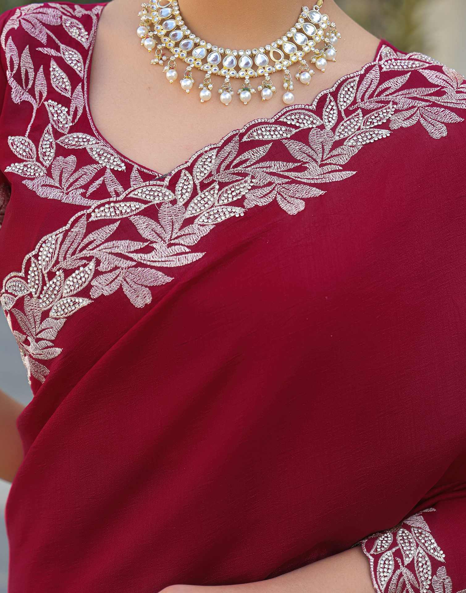 Red Vichitra Silk Embroidery Saree - Image 10