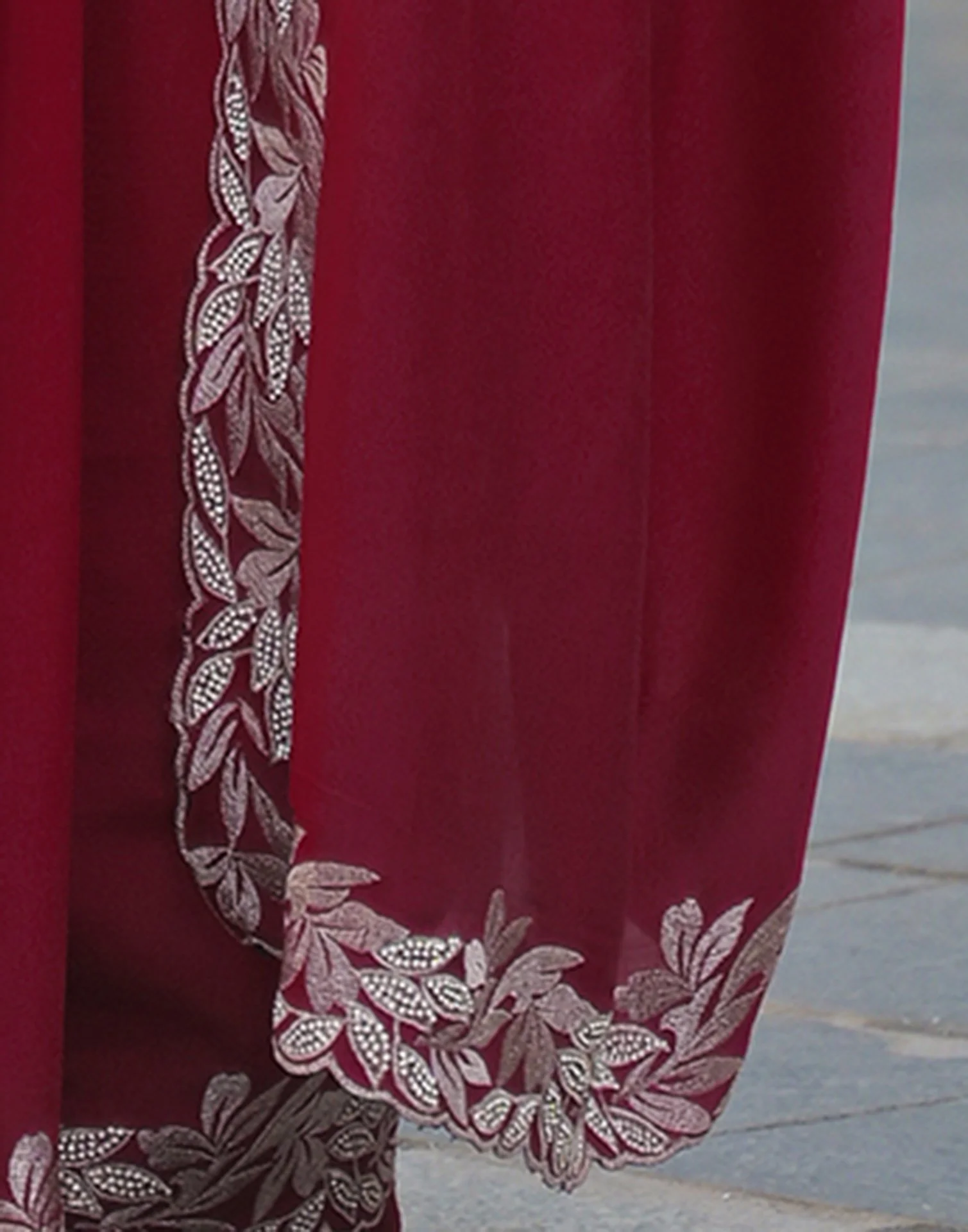 Red Vichitra Silk Embroidery Saree - Image 9