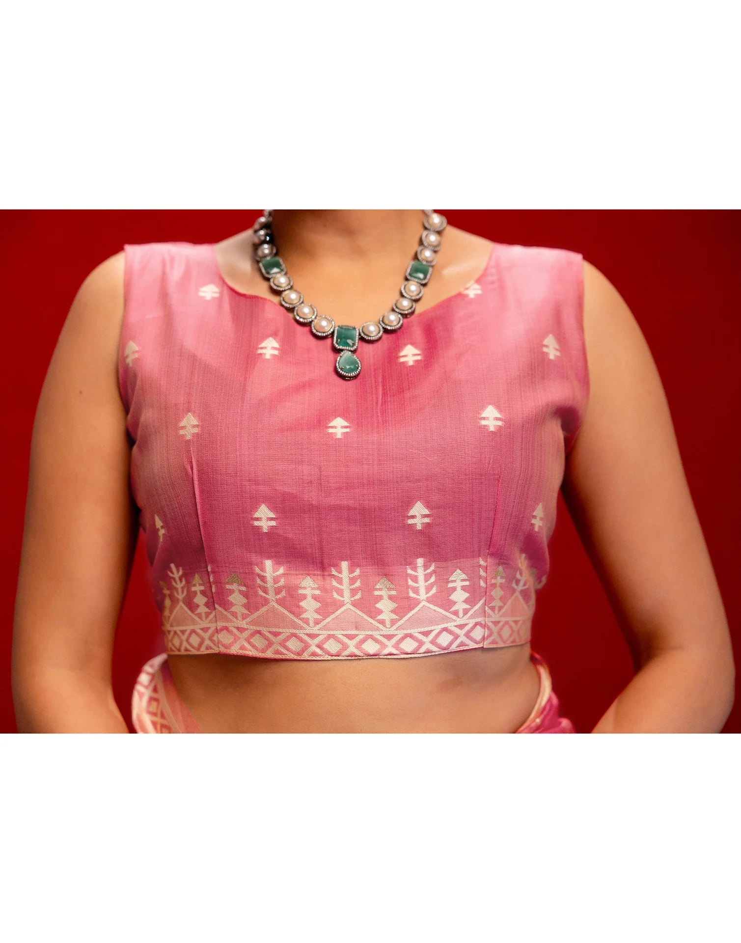 Rose Pink Cotton Woven Printed Saree - Image 11