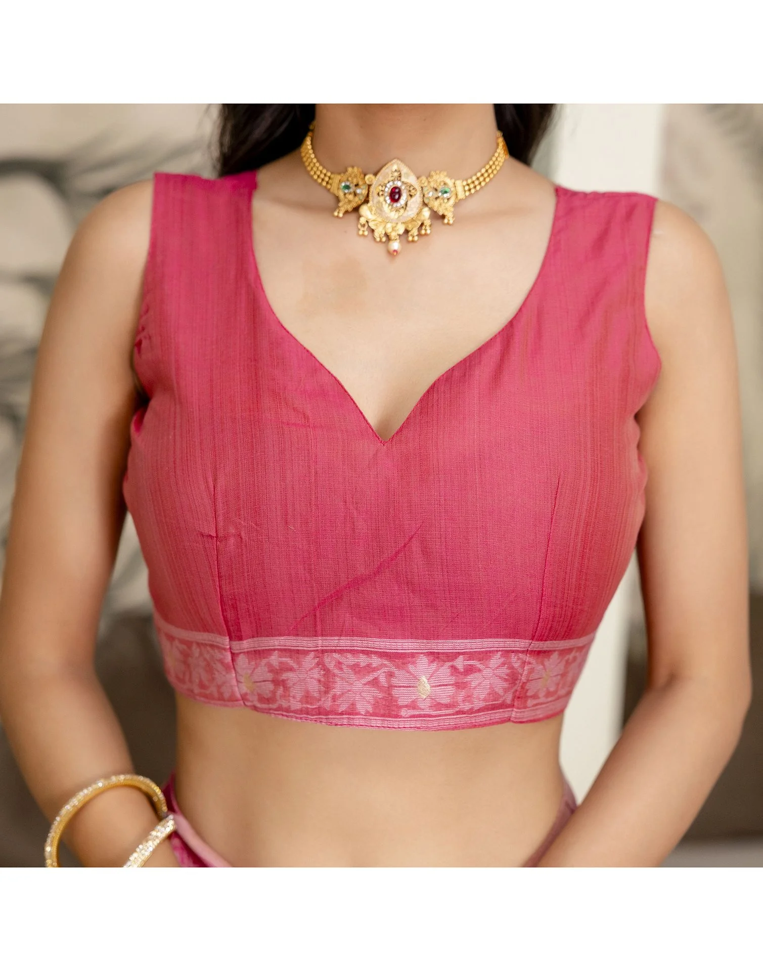 Rose Pink Cotton Woven Saree - Image 14