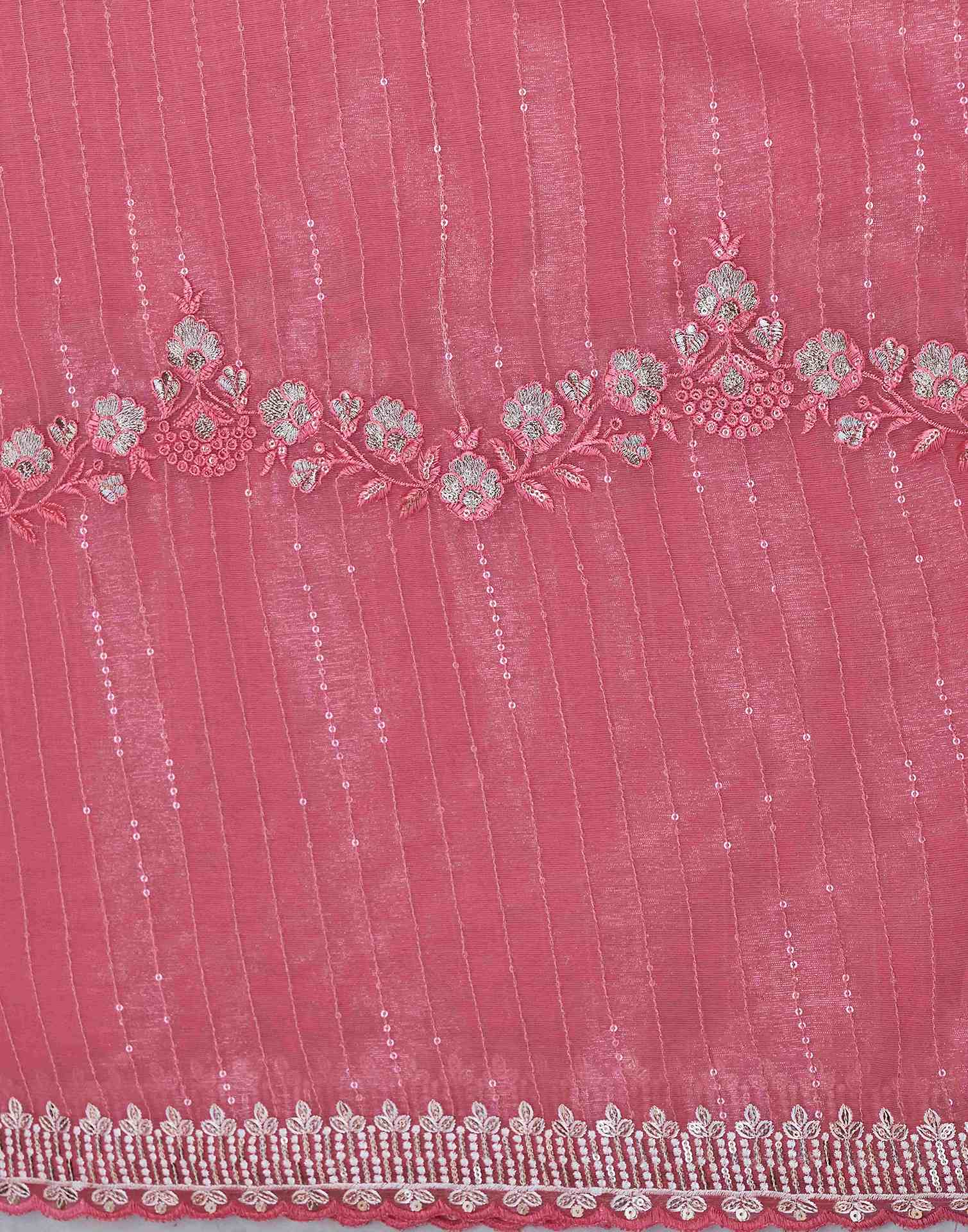 Rose Pink Organza Sequence Embroidery Saree - Image 6