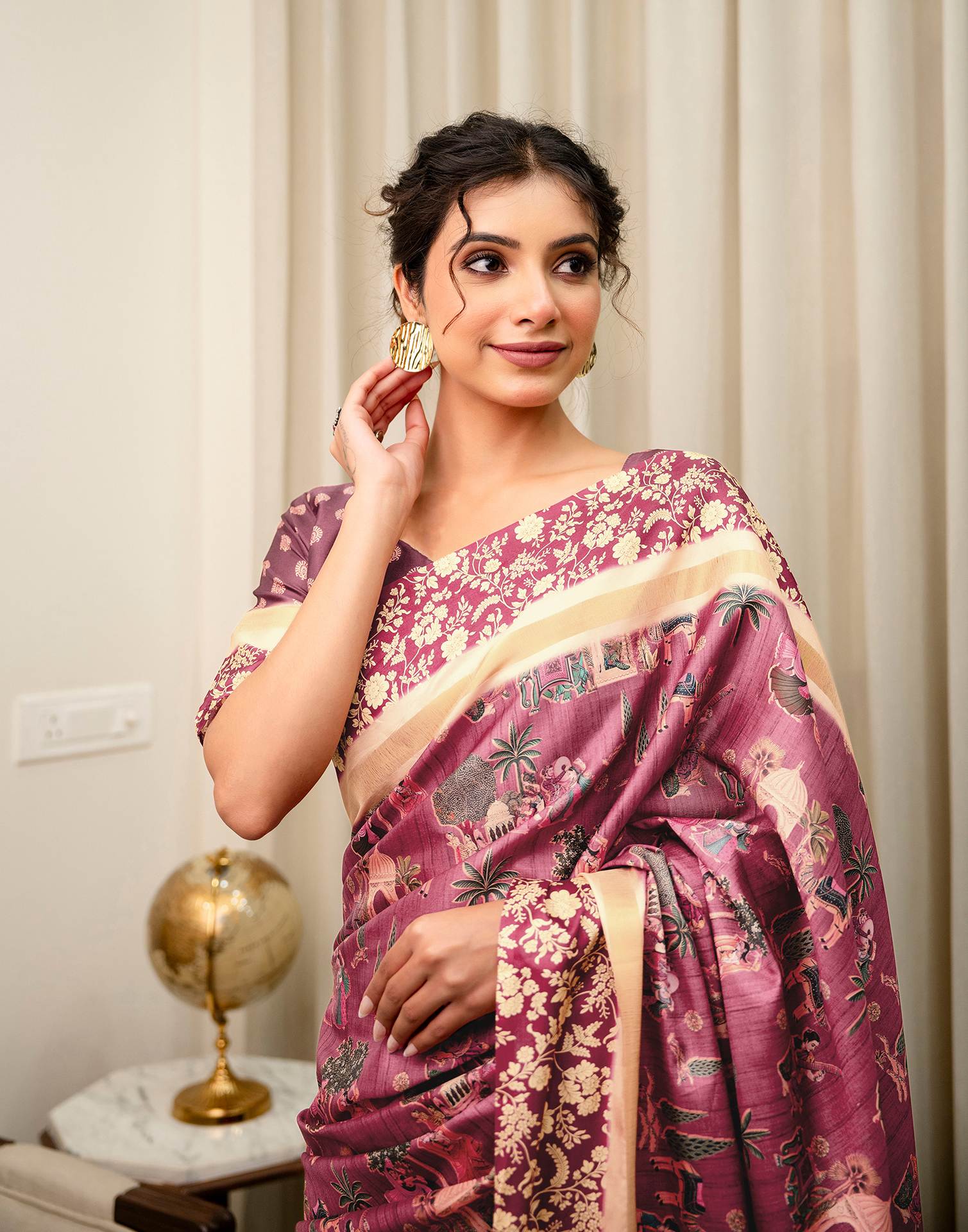 Rose Pink Silk Kalamkari Printed Saree - Image 2