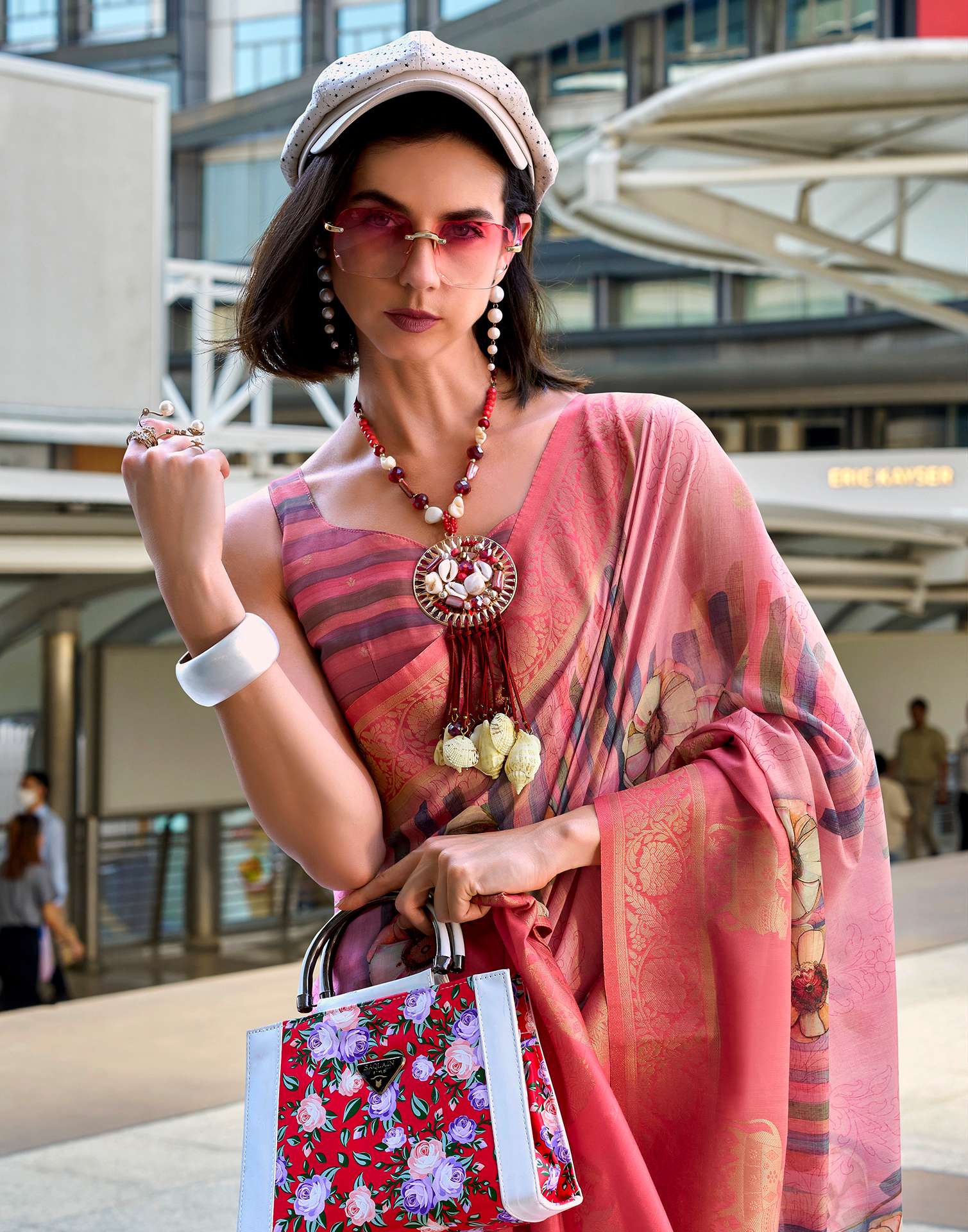 Rose Pink Silk Printed Woven Saree - Image 2