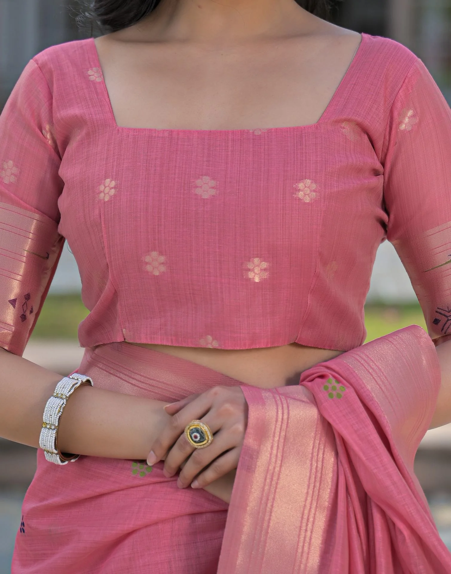 Rose Pink Cotton Woven Paithani Saree - Image 9
