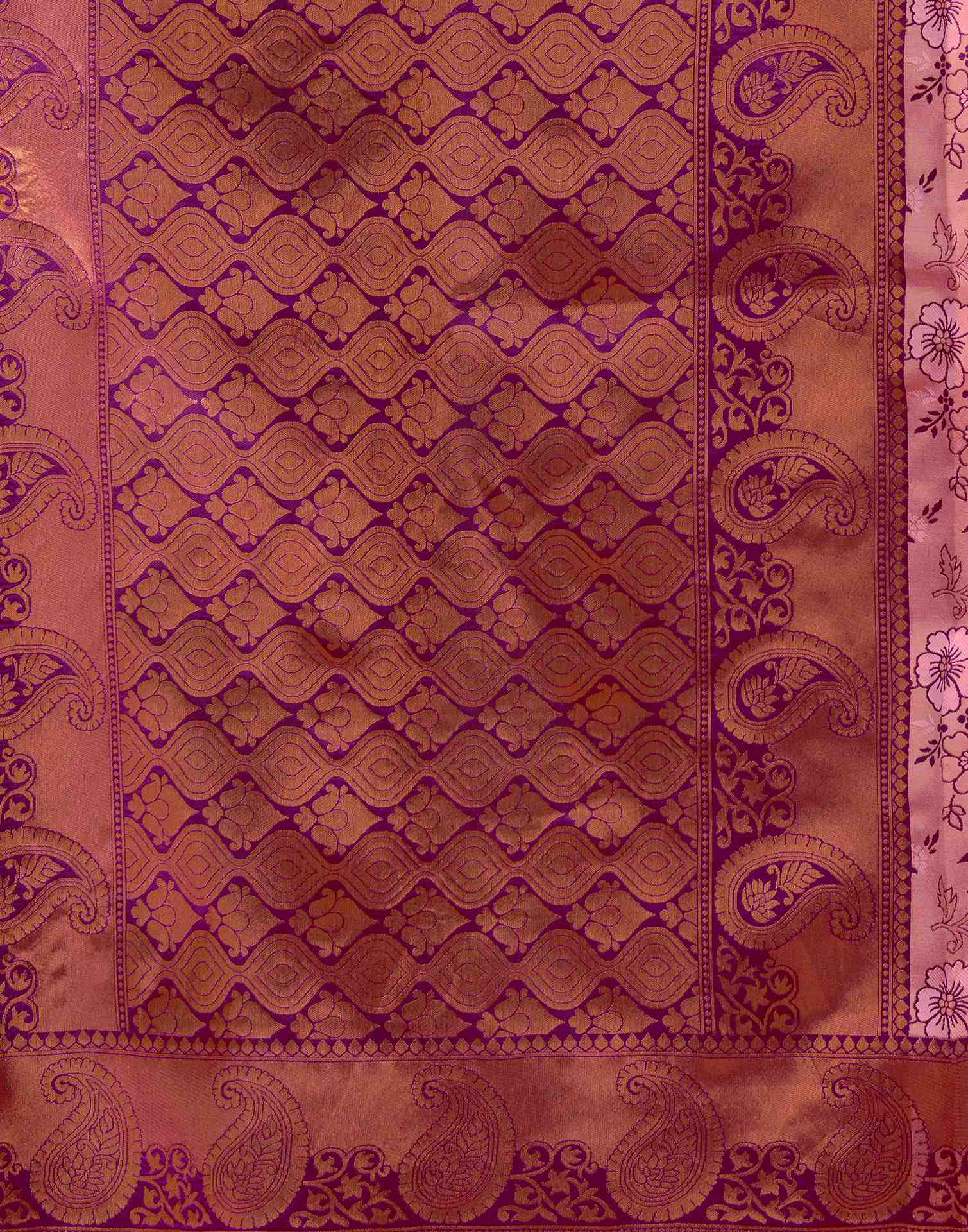 Rose Pink Silk Woven Banarasi Saree - Image 7
