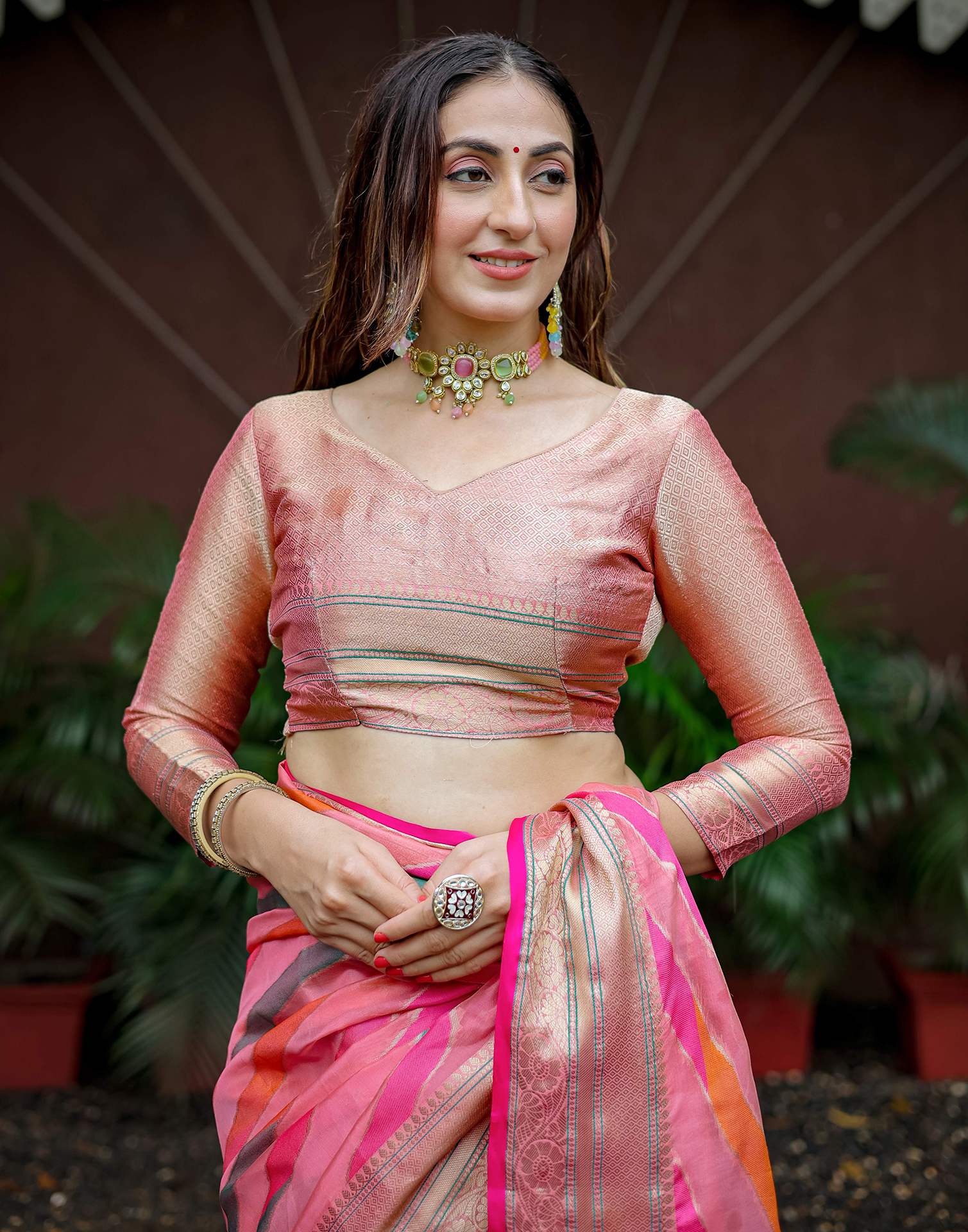 Rose Pink Silk Woven Saree - Image 11