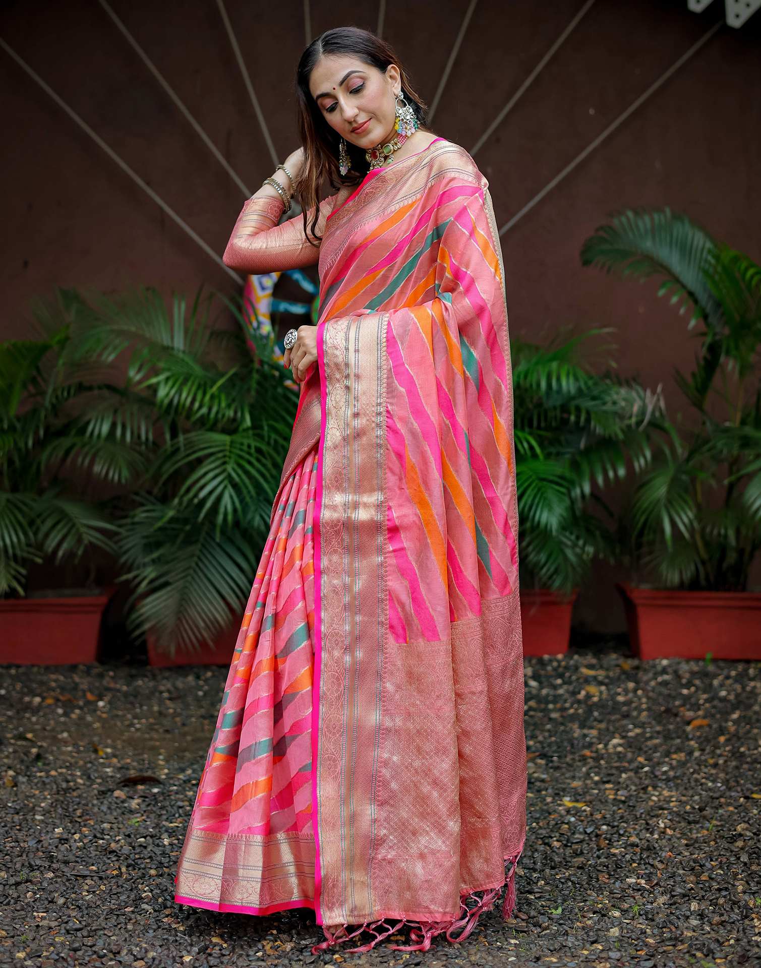 Rose Pink Silk Woven Saree - Image 5