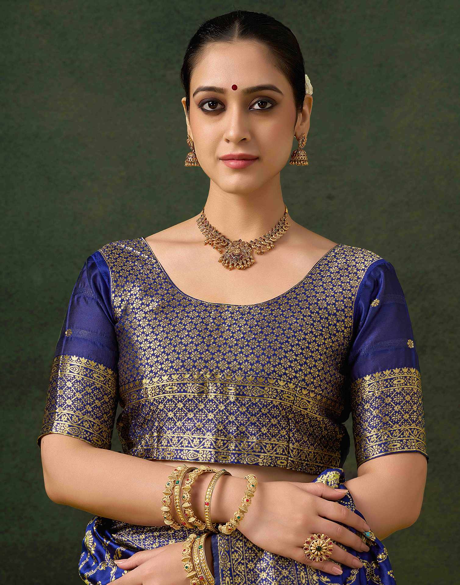 Royal Blue Silk Woven Banarasi Saree - Image 7