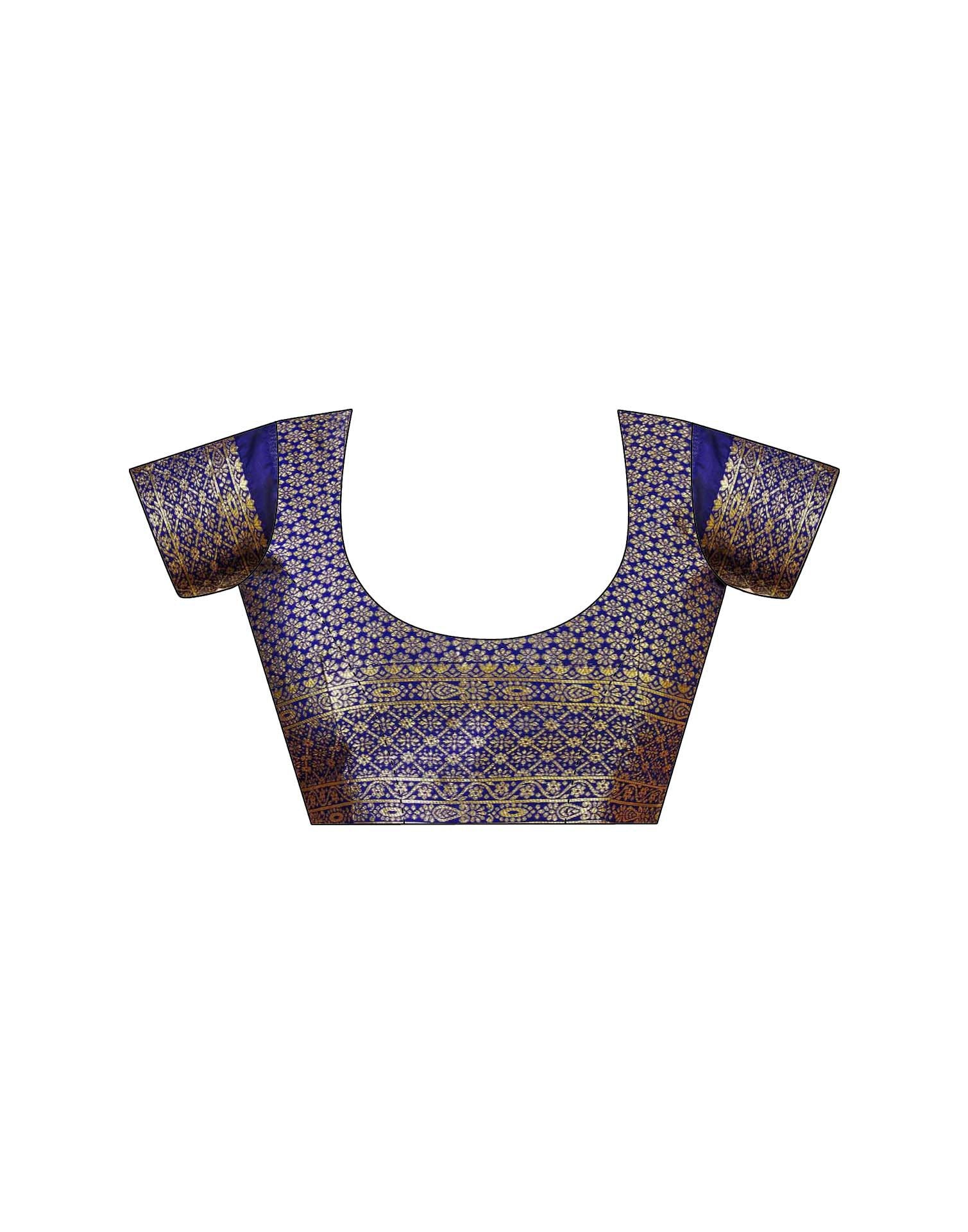Royal Blue Silk Woven Banarasi Saree - Image 9