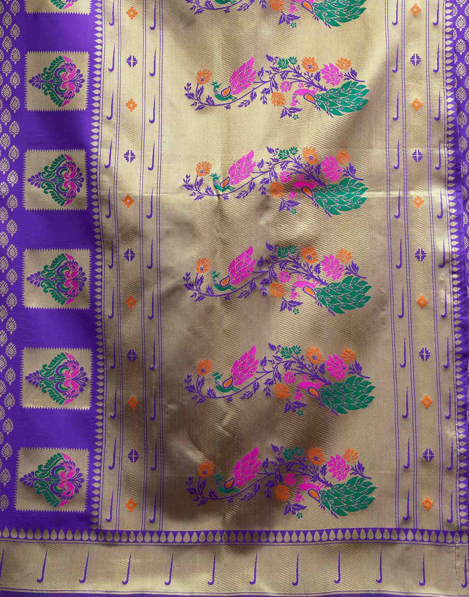 Royal Blue Silk Woven Paithani Saree - Image 7