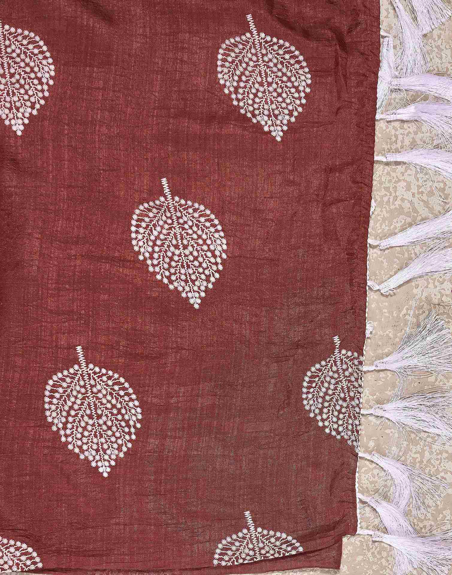 Rust Brown Vichitra Silk Printed Saree - Image 7
