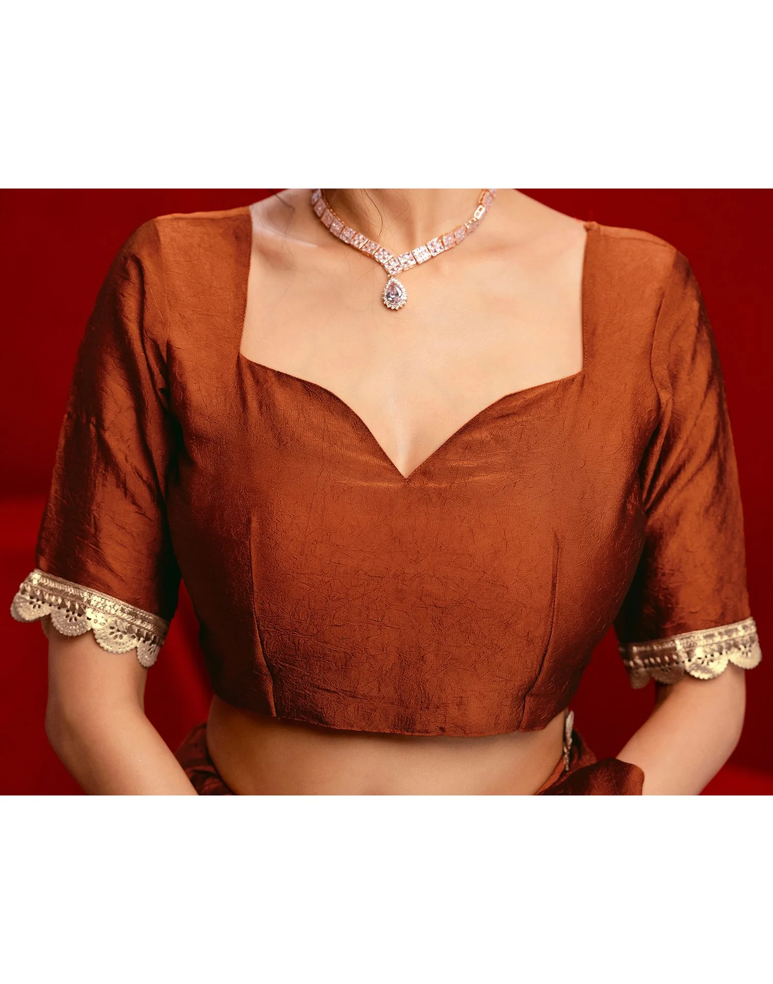 Rust Crush Silk Lace Saree - Image 11