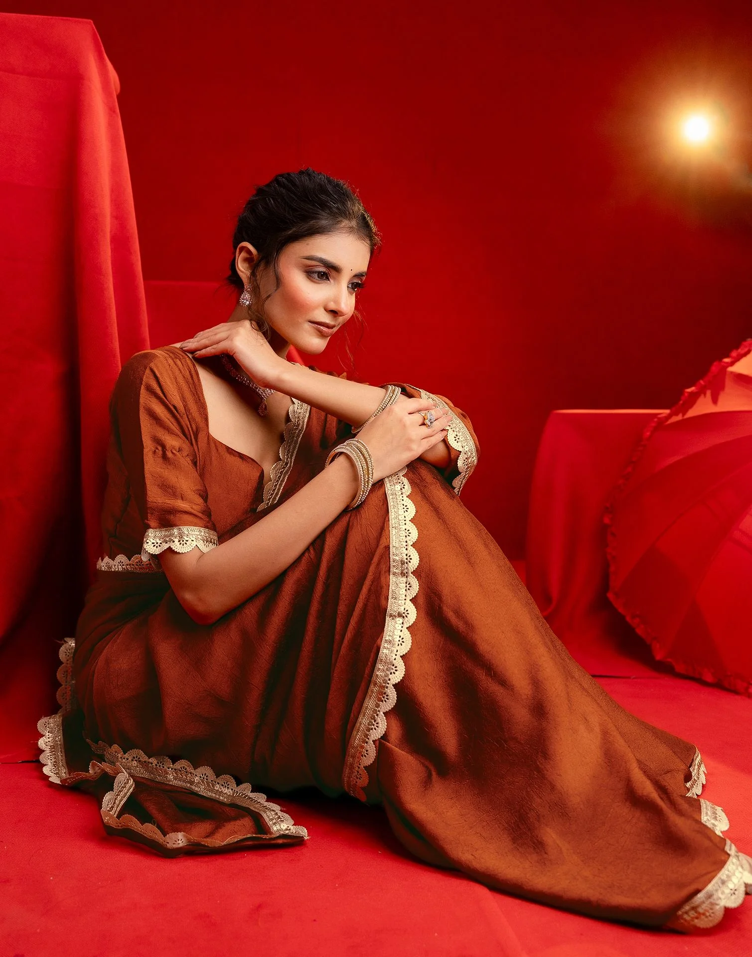 Rust Crush Silk Lace Saree - Image 4