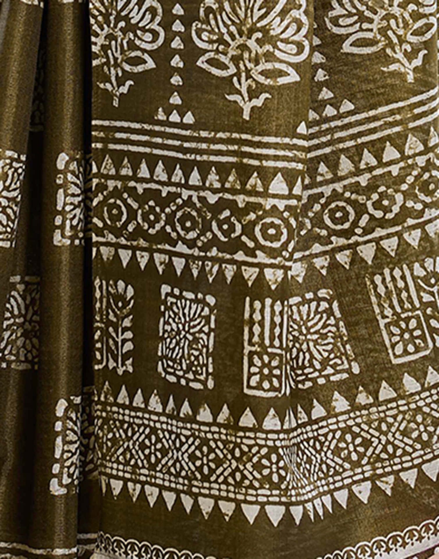 Sage Green Cotton Blend Printed Saree - Image 9